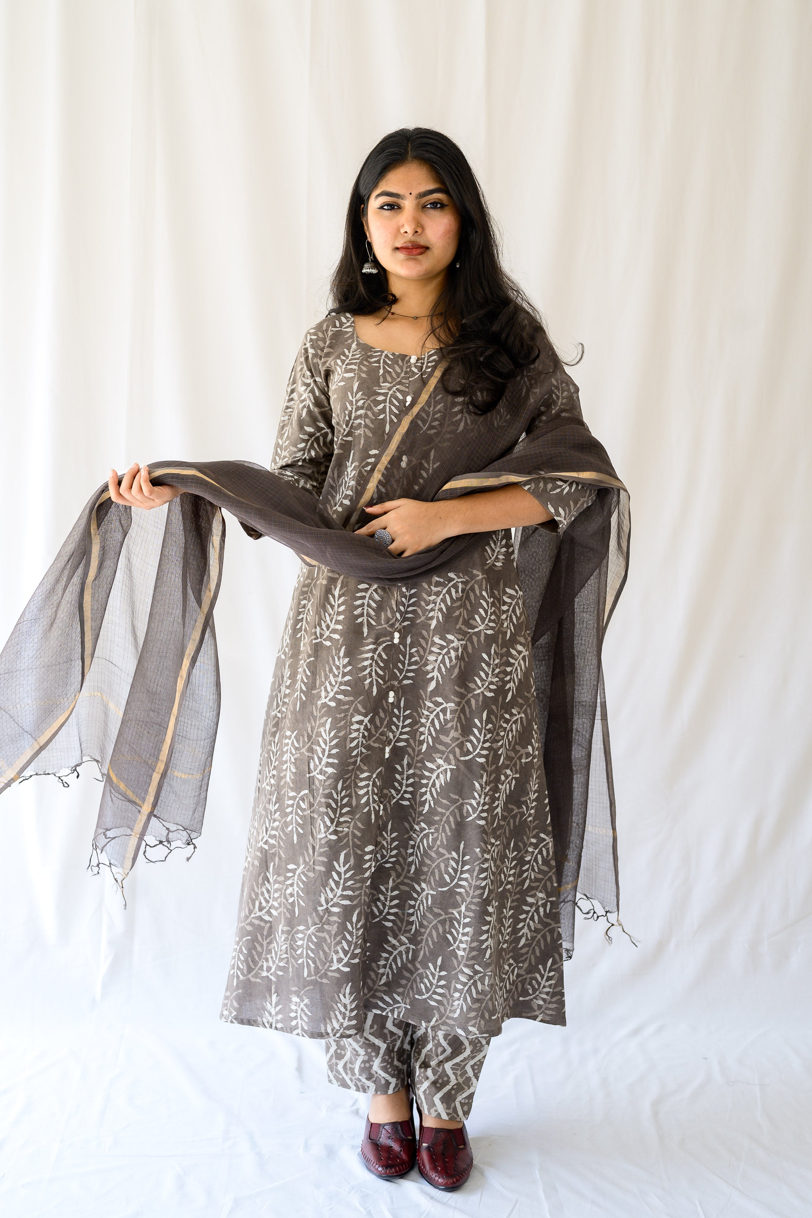 Set of 2- Stone Bagru Aline Kurta & Pants Set