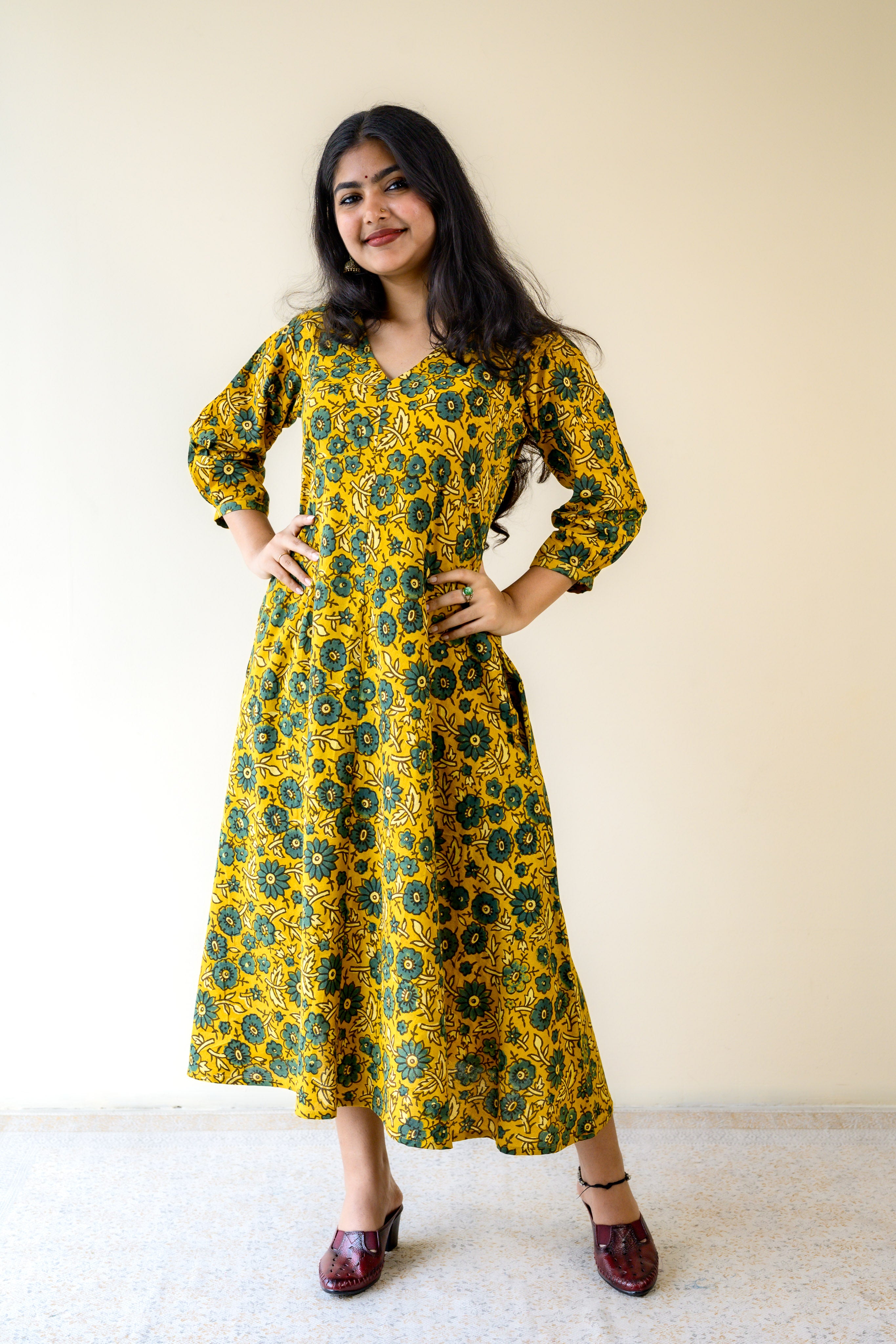 Haldi Blooms Ajrakh Fit & Flare Dress
