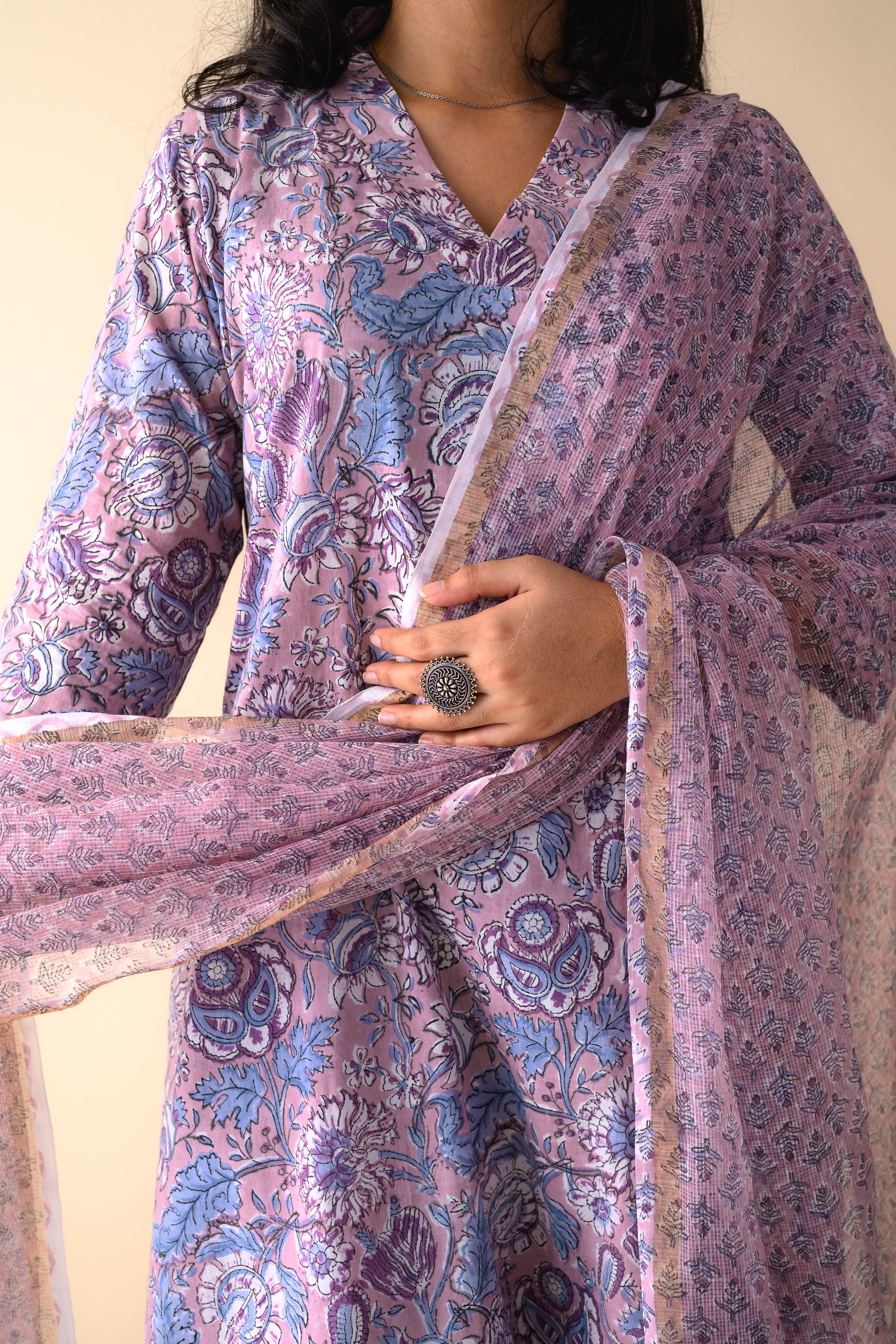 Set of 2- Arzoo Onion Pink Sanganeri Cotton Kurta & Pants Set