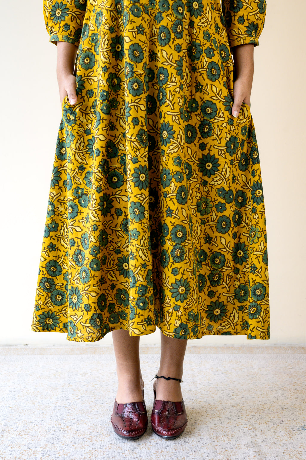 Haldi Blooms Ajrakh Fit & Flare Dress