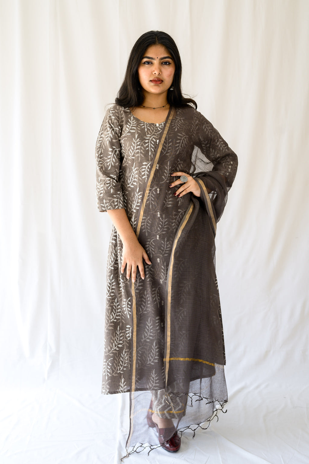 Set of 2- Stone Bagru Aline Kurta & Pants Set