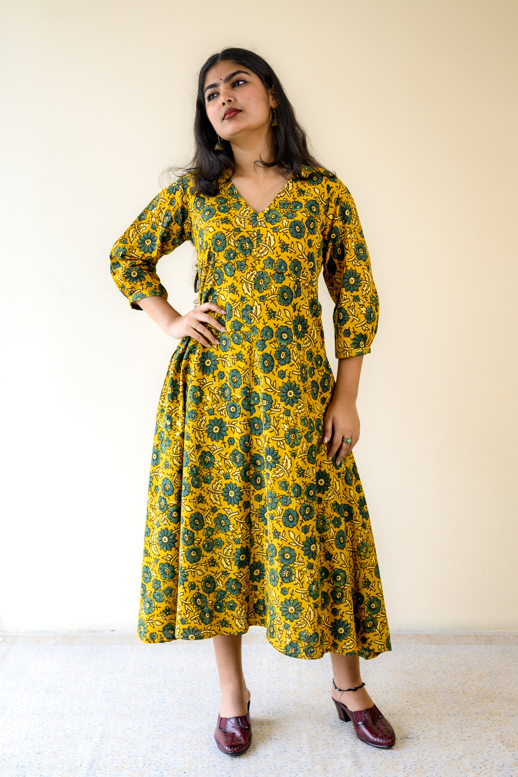 Haldi Blooms Ajrakh Fit & Flare Dress