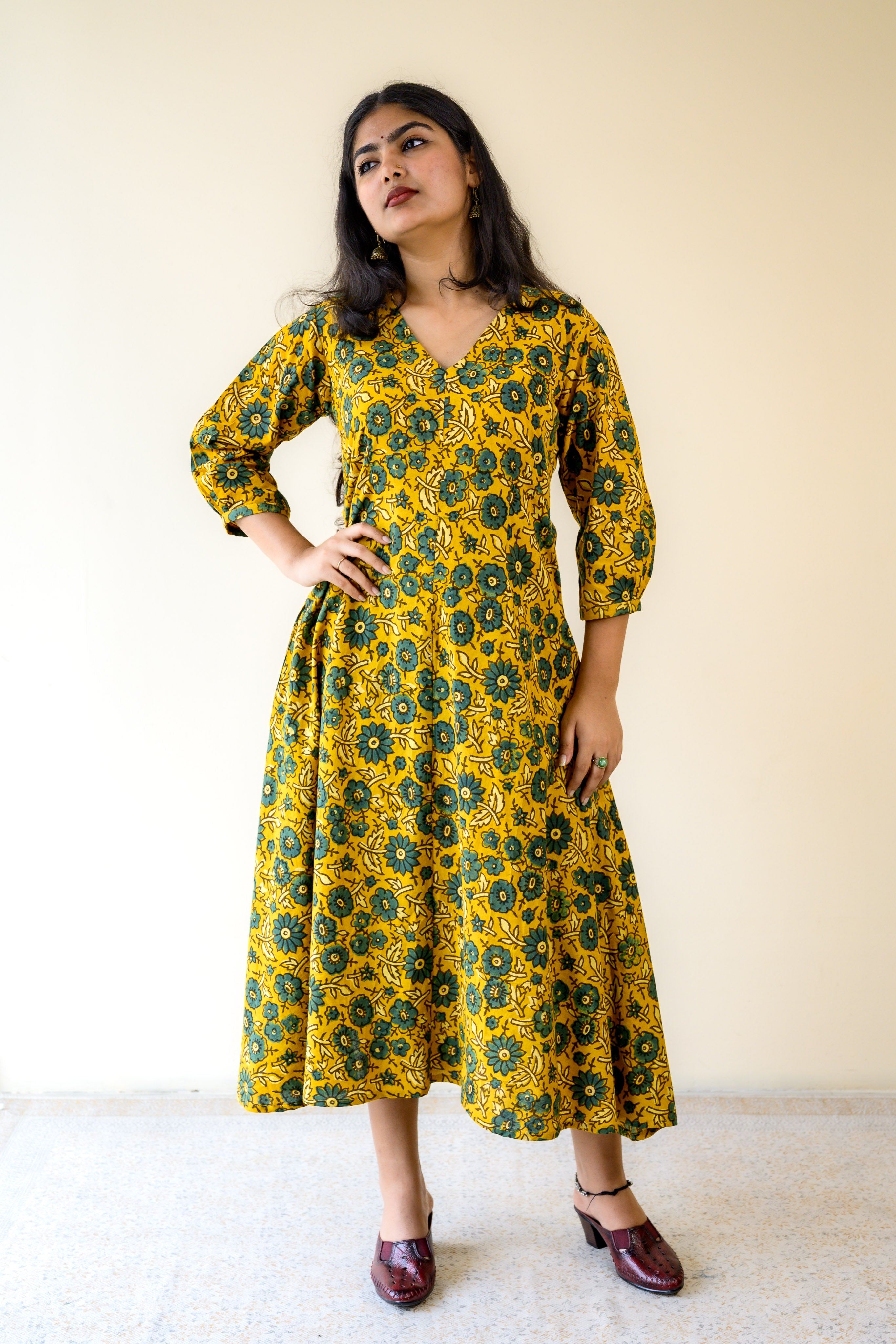 Haldi Blooms Ajrakh Fit & Flare Dress