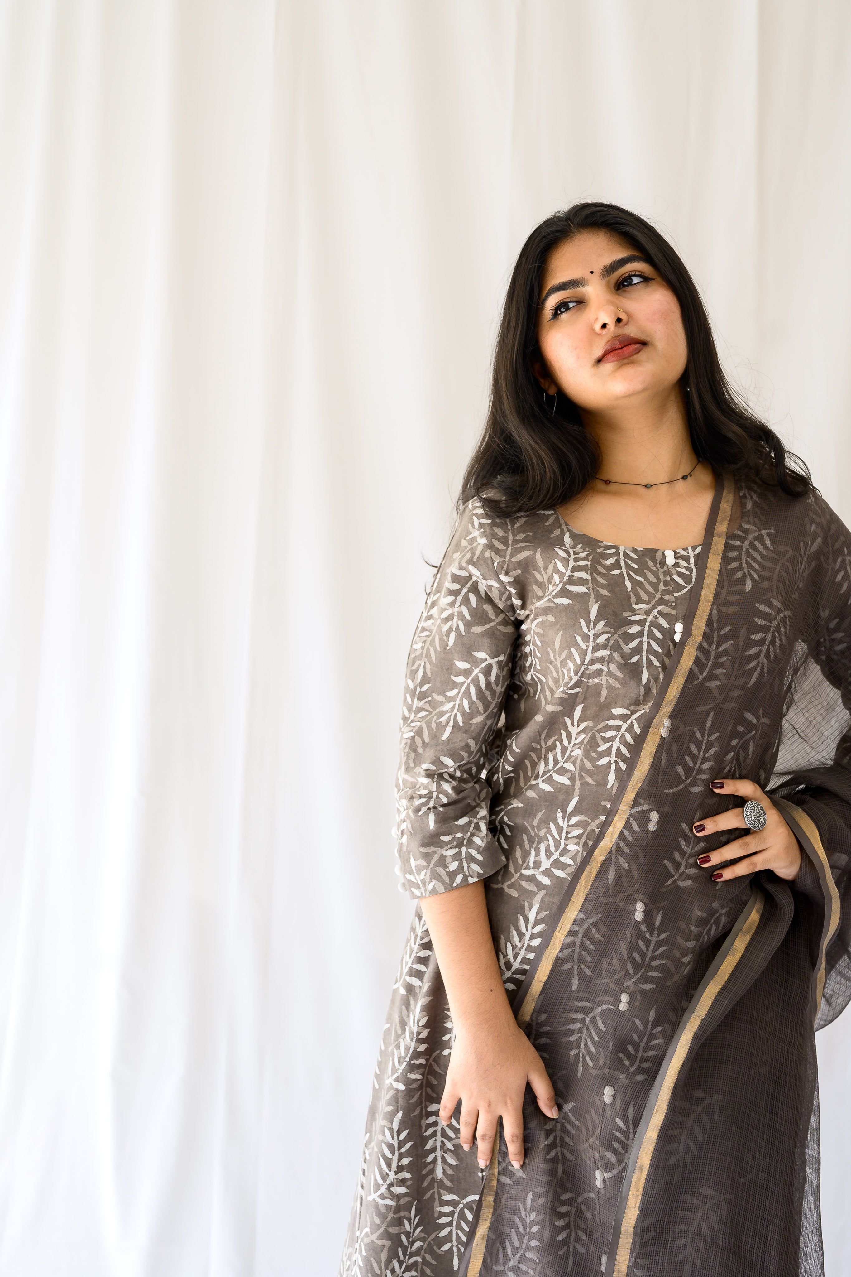 Set of 2- Stone Bagru Aline Kurta & Pants Set