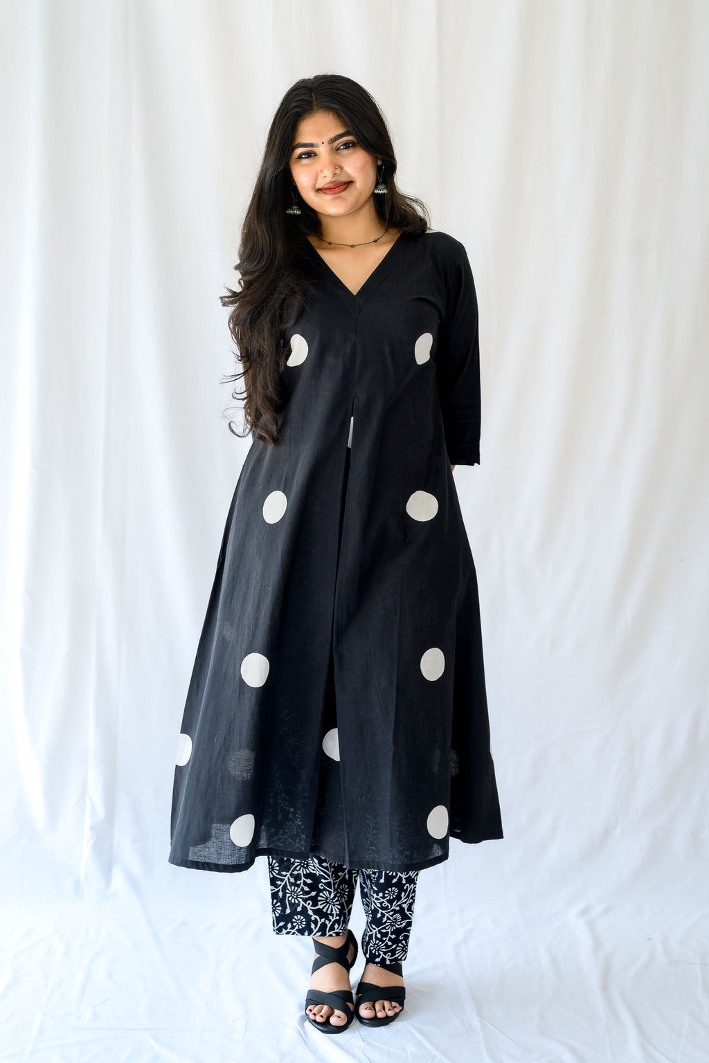 Set of 2- Polka Loca Black Box Pleated Kurtas & Pants