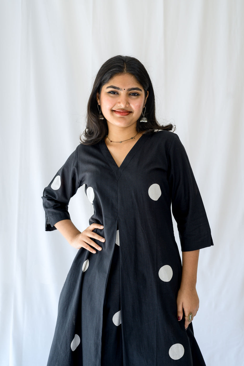 Set of 2- Polka Loca Black Box Pleated Kurtas & Pants