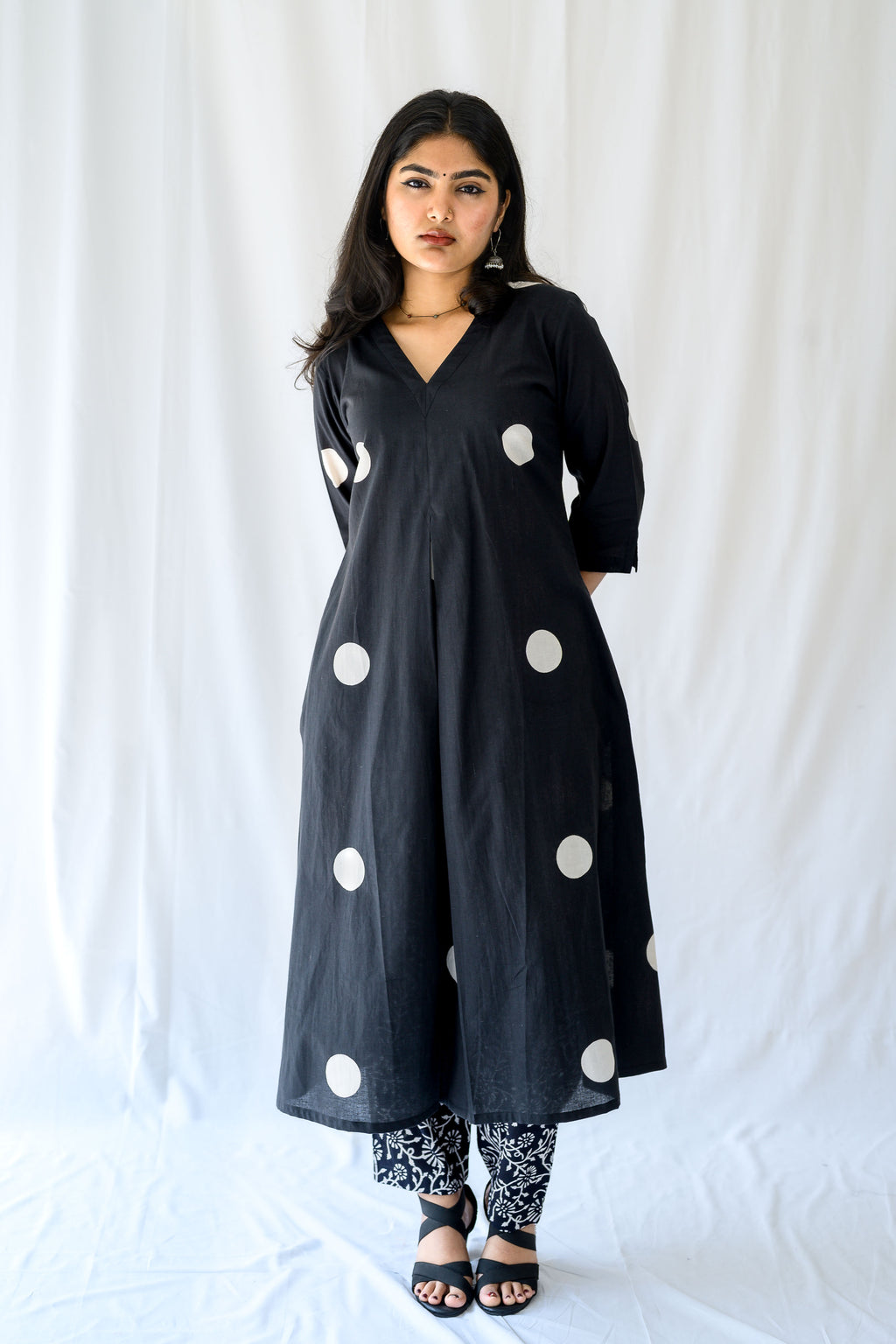 Set of 2- Polka Loca Black Box Pleated Kurtas & Pants