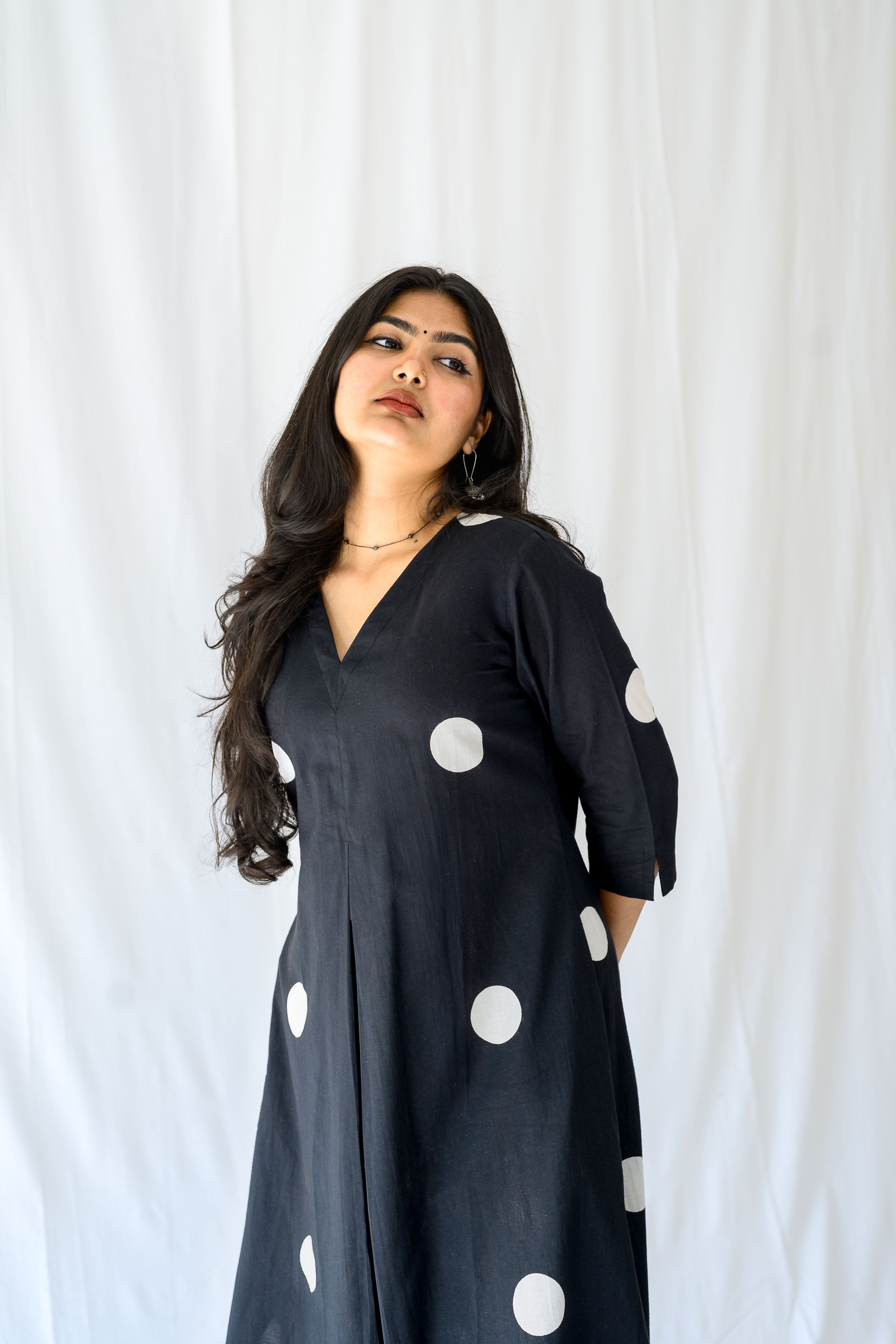 Set of 2- Polka Loca Black Box Pleated Kurtas & Pants