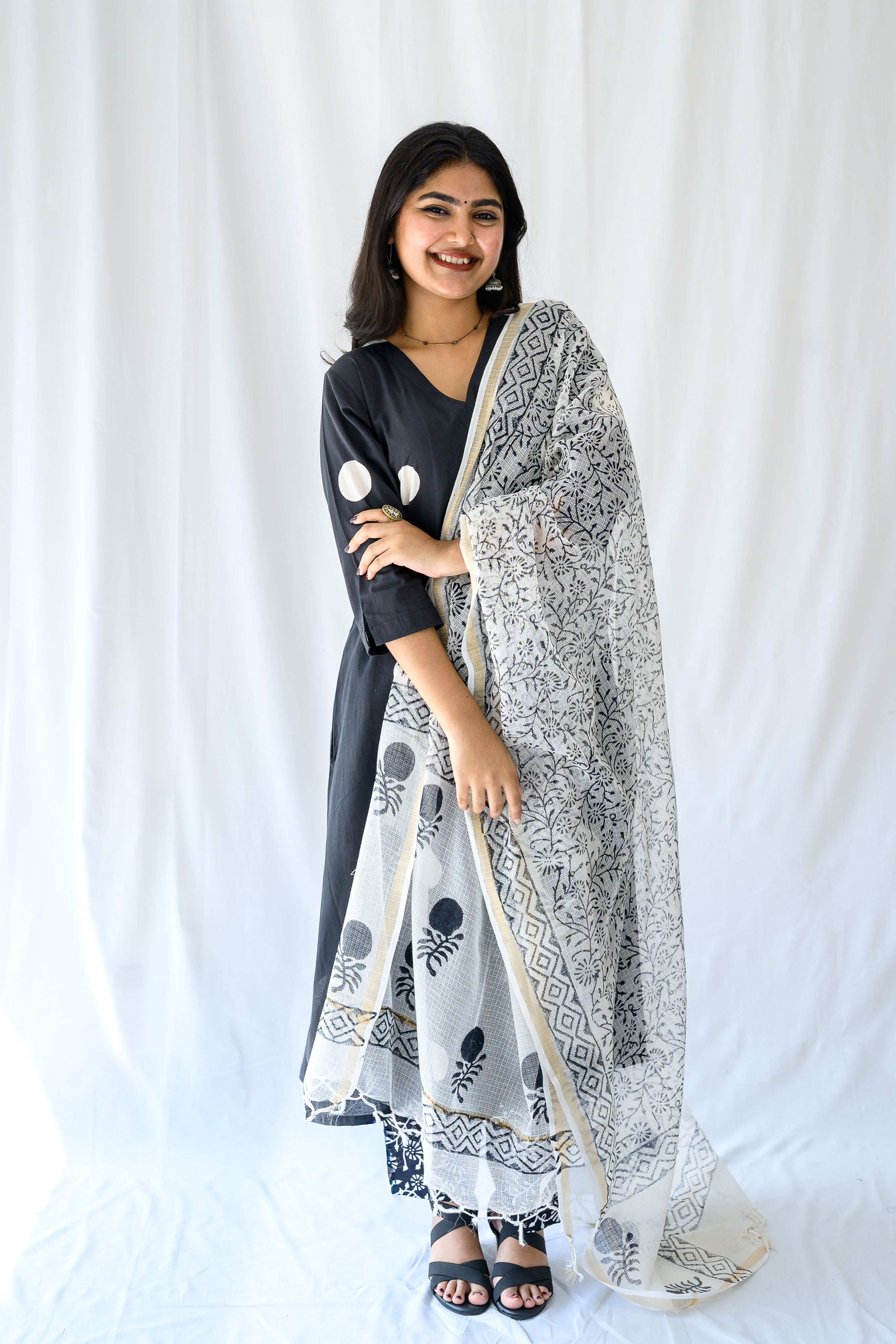 Set of 2- Polka Loca Black Box Pleated Kurtas & Pants