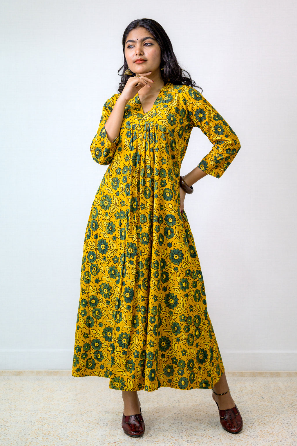 Florals on Turmeric Ajrakh Dress