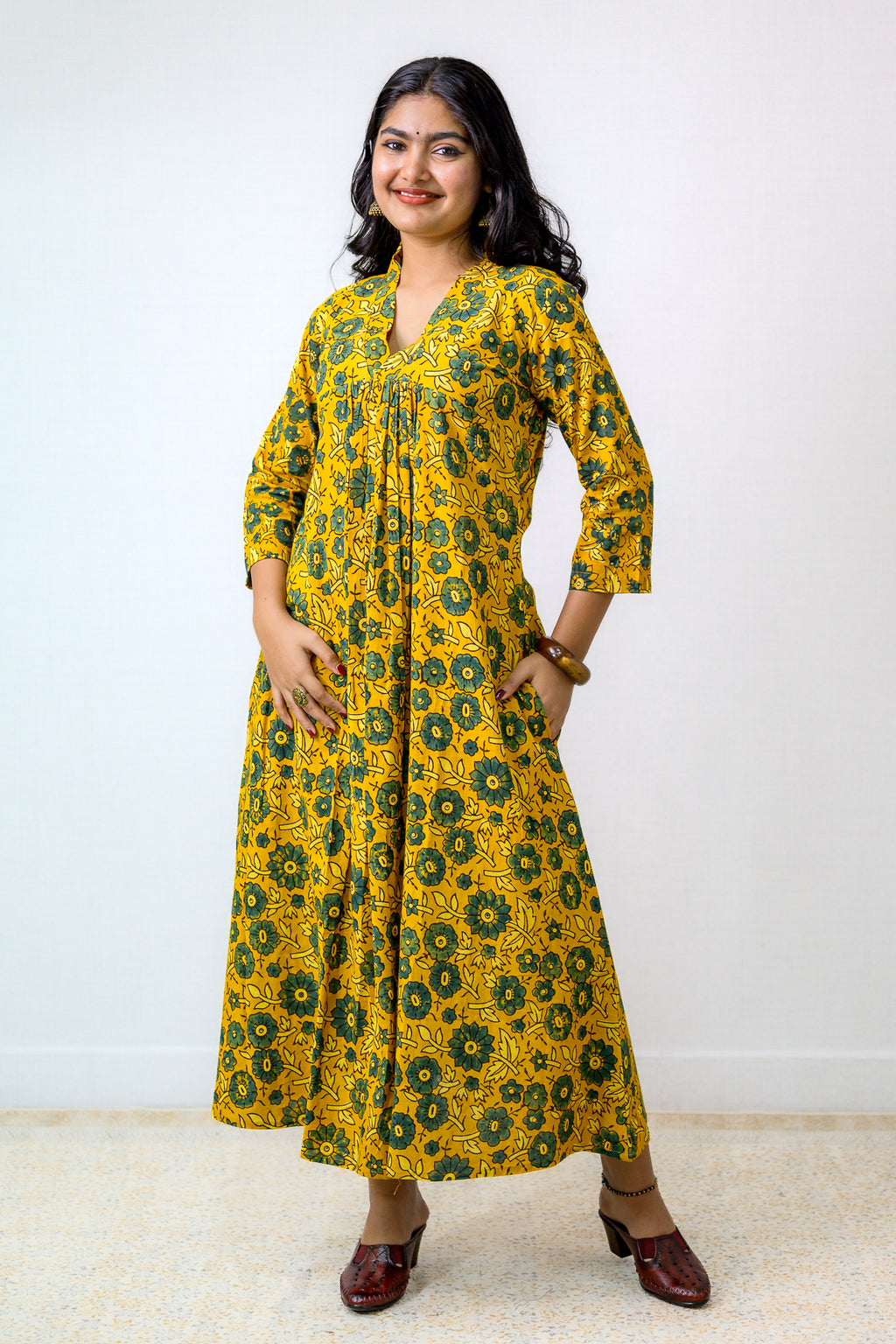 Florals on Turmeric Ajrakh Dress