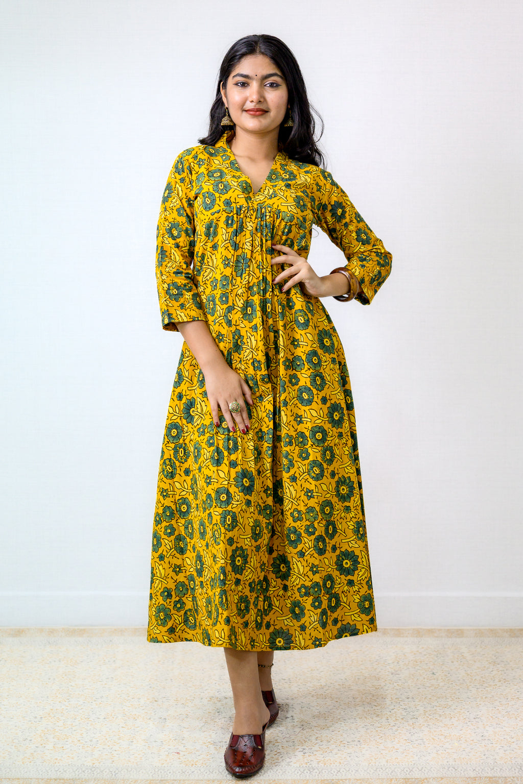 Florals on Turmeric Ajrakh Dress