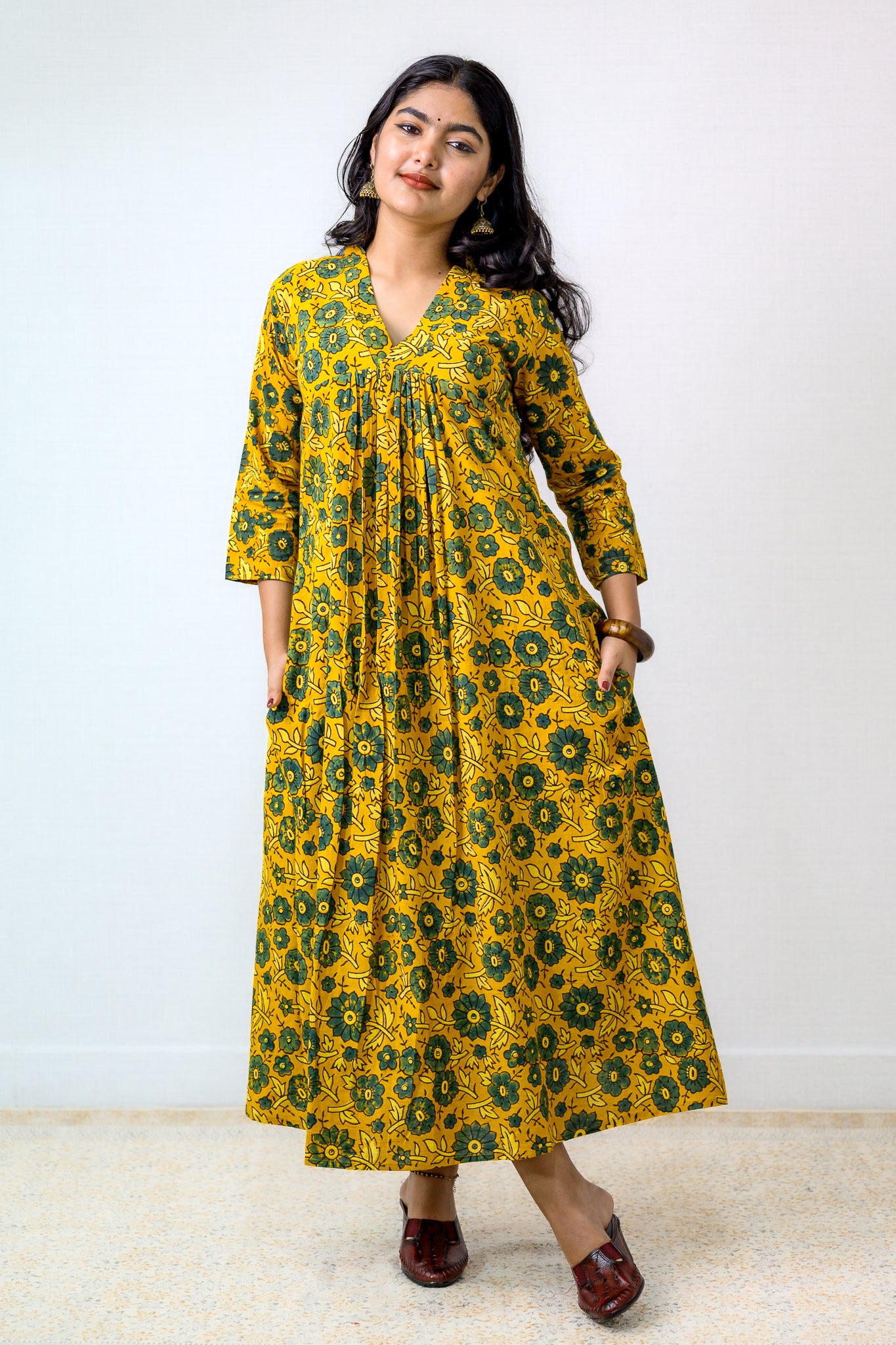 Florals on Turmeric Ajrakh Dress