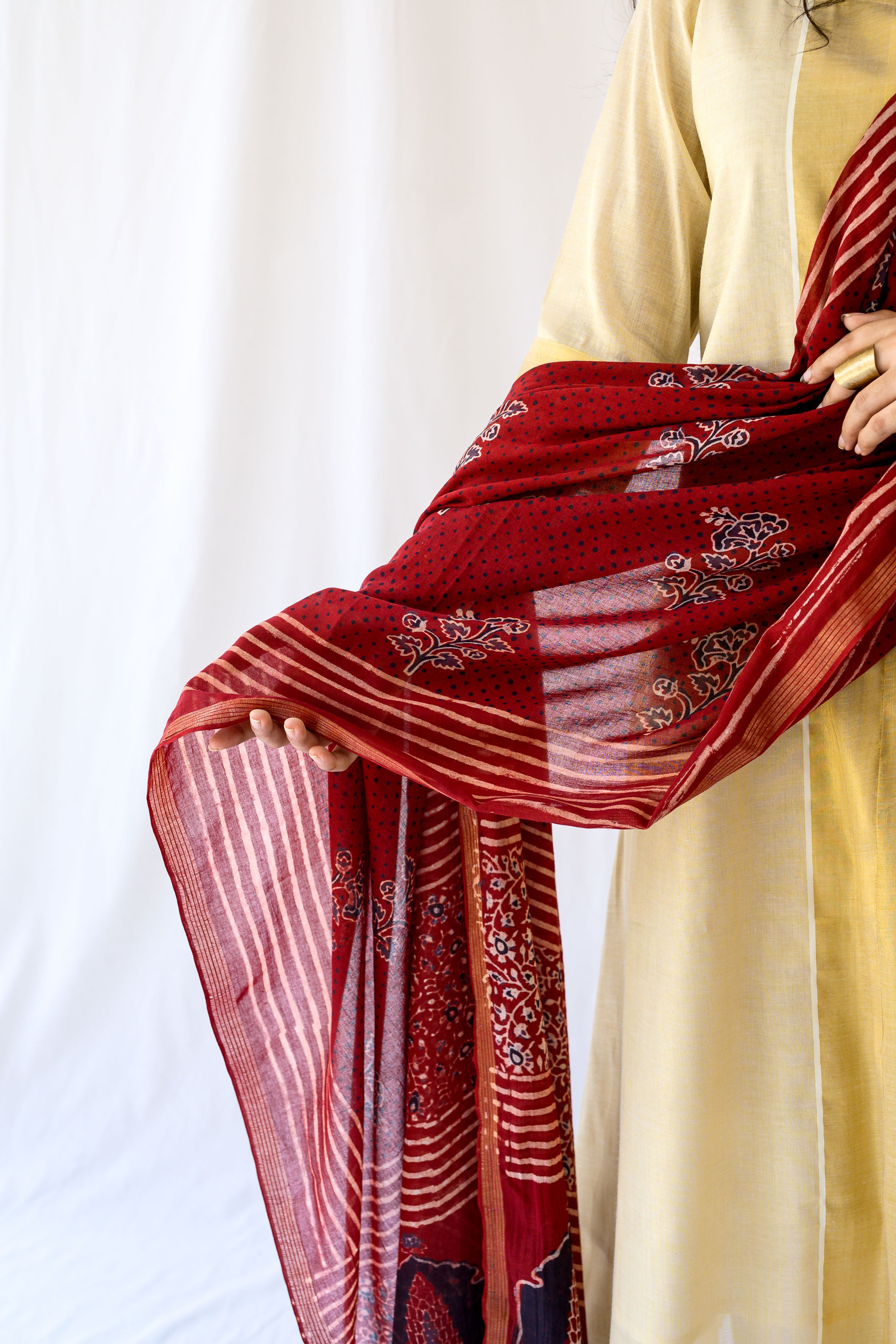 Madder Red Pine Florals Ajrakh Cotton Dupatta