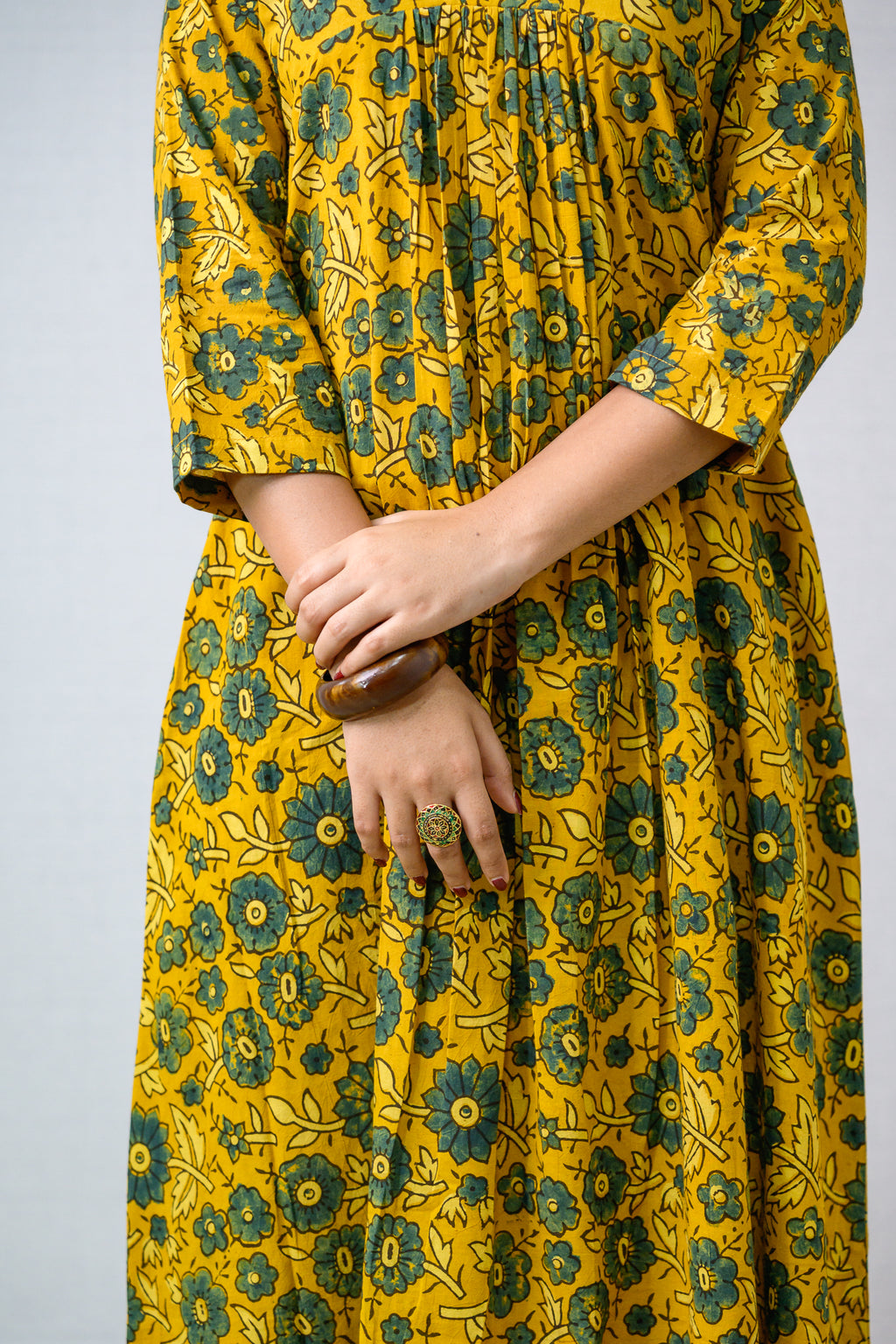Florals on Turmeric Ajrakh Dress