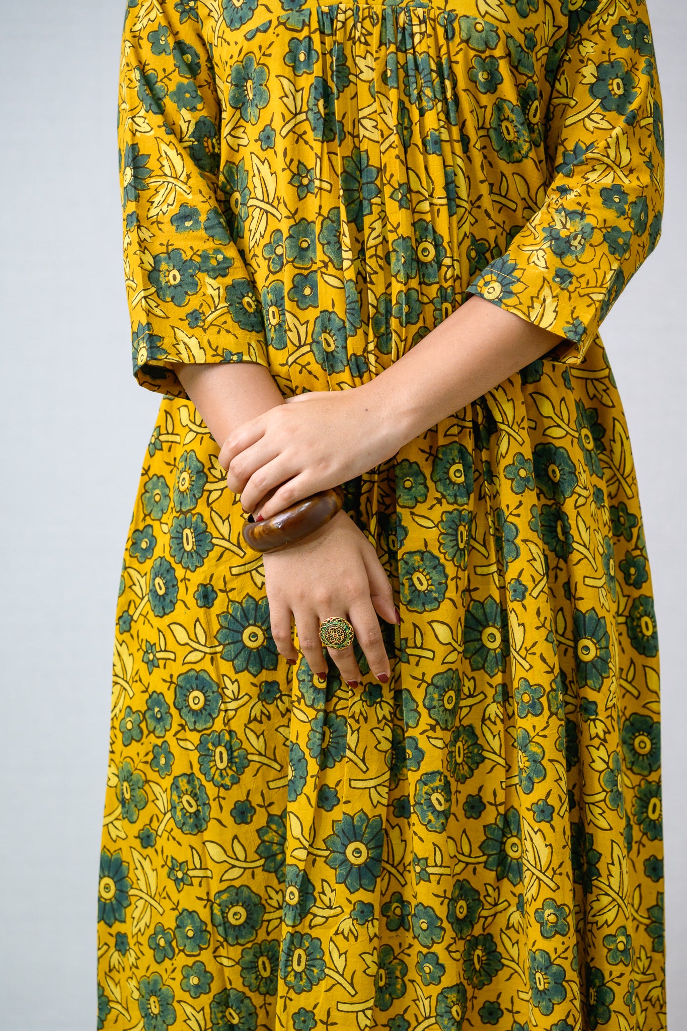 Florals on Turmeric Ajrakh Dress