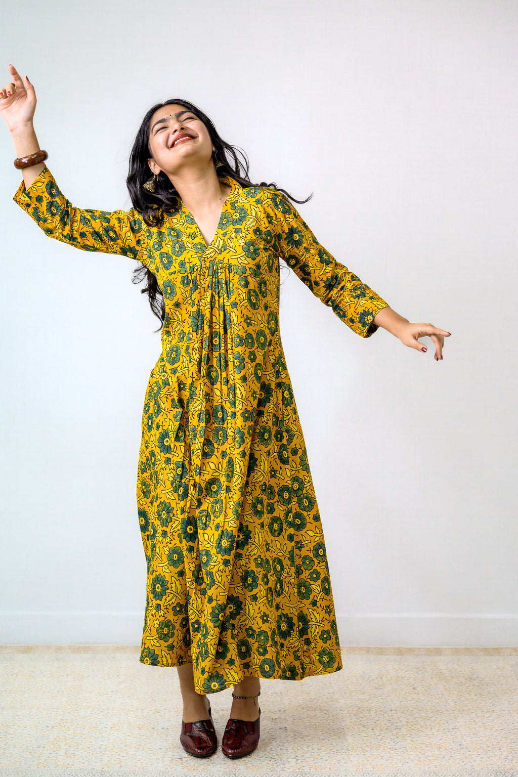 Florals on Turmeric Ajrakh Dress