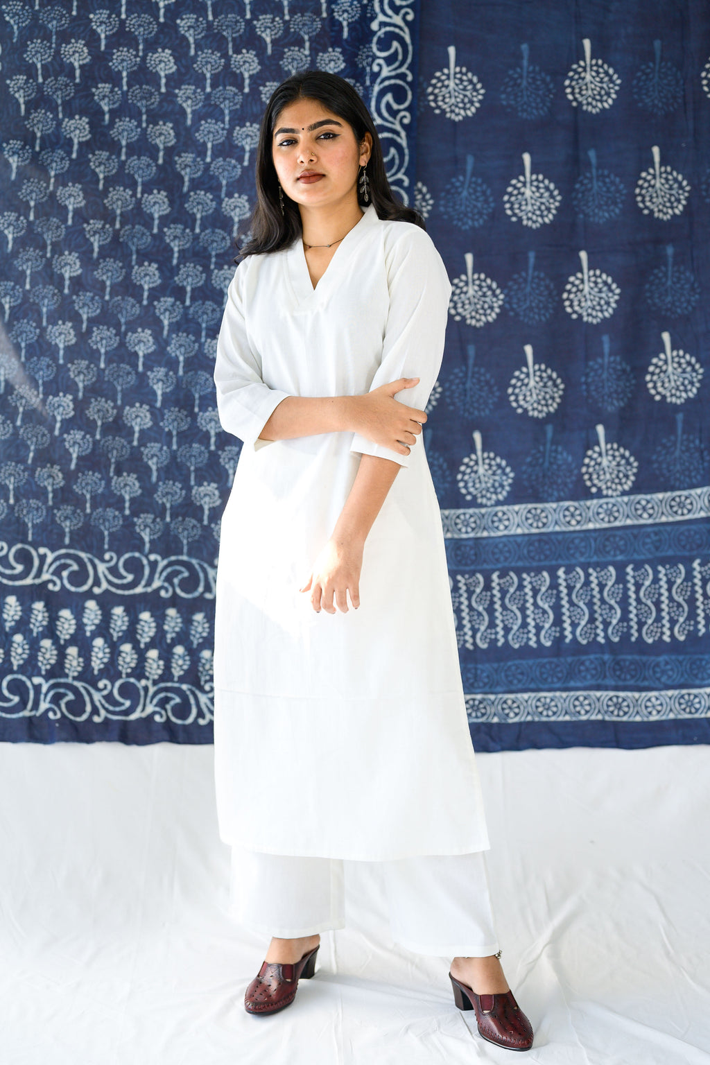 Off White Cotton Linen Collar Kurta