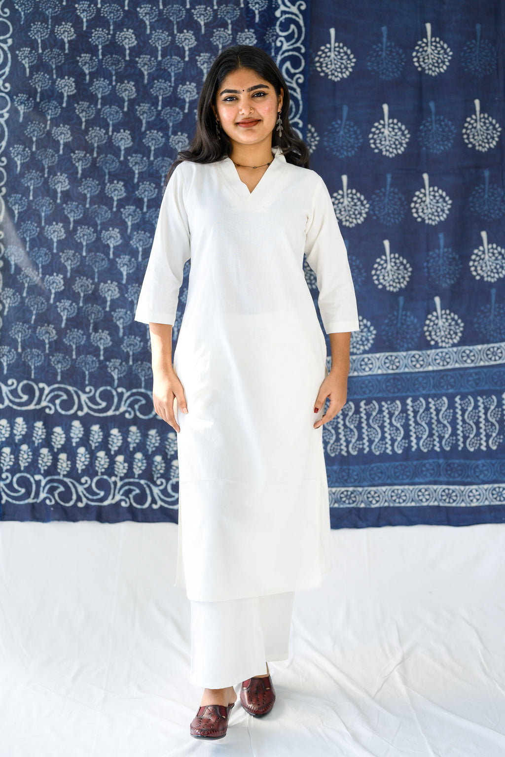 Off White Cotton Linen Collar Kurta