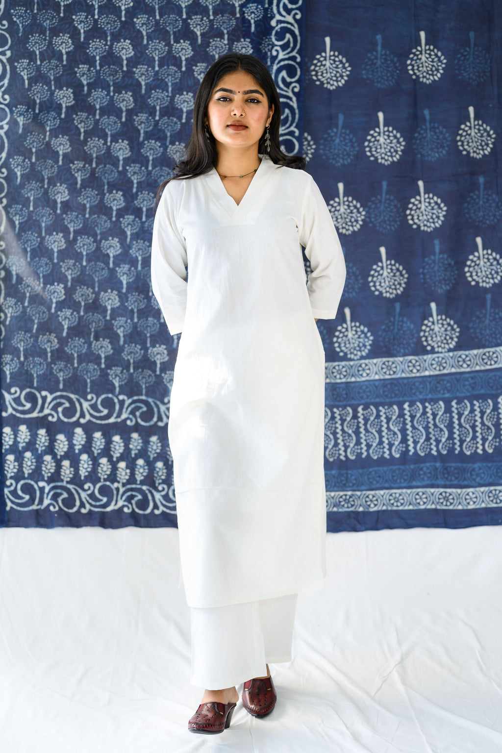 Off White Cotton Linen Collar Kurta