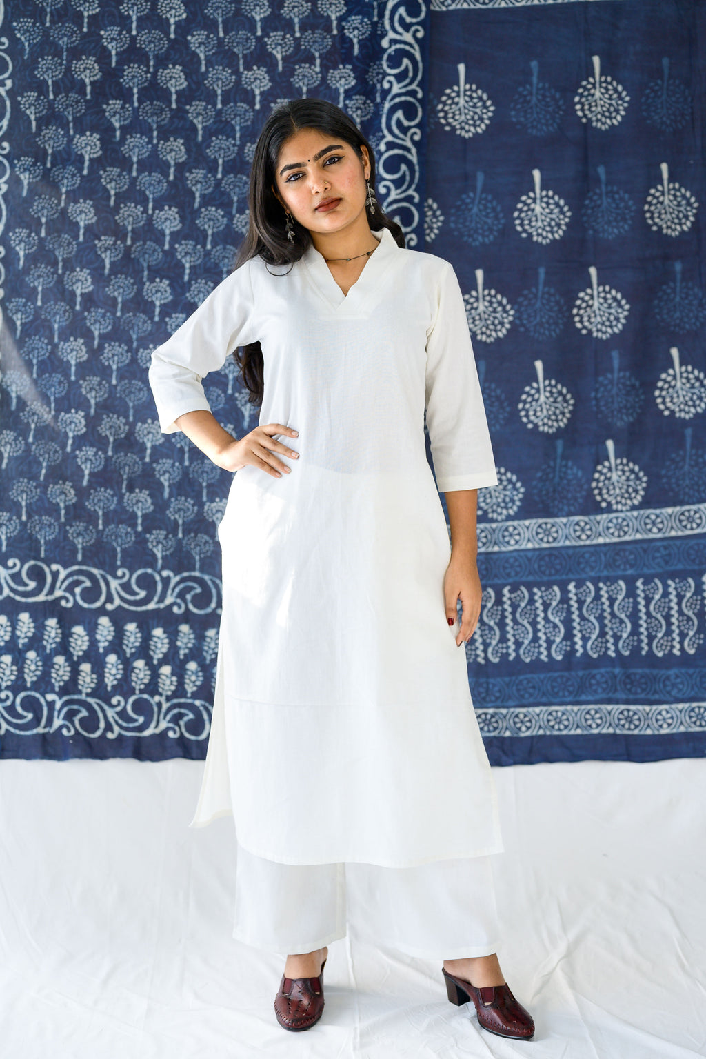 Off White Cotton Linen Collar Kurta