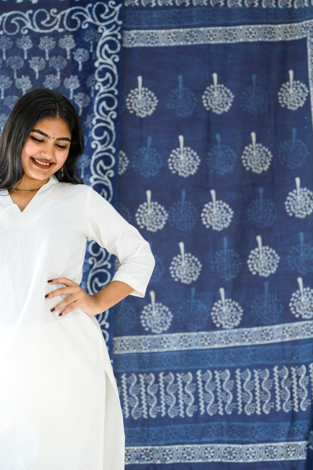 Off White Cotton Linen Collar Kurta
