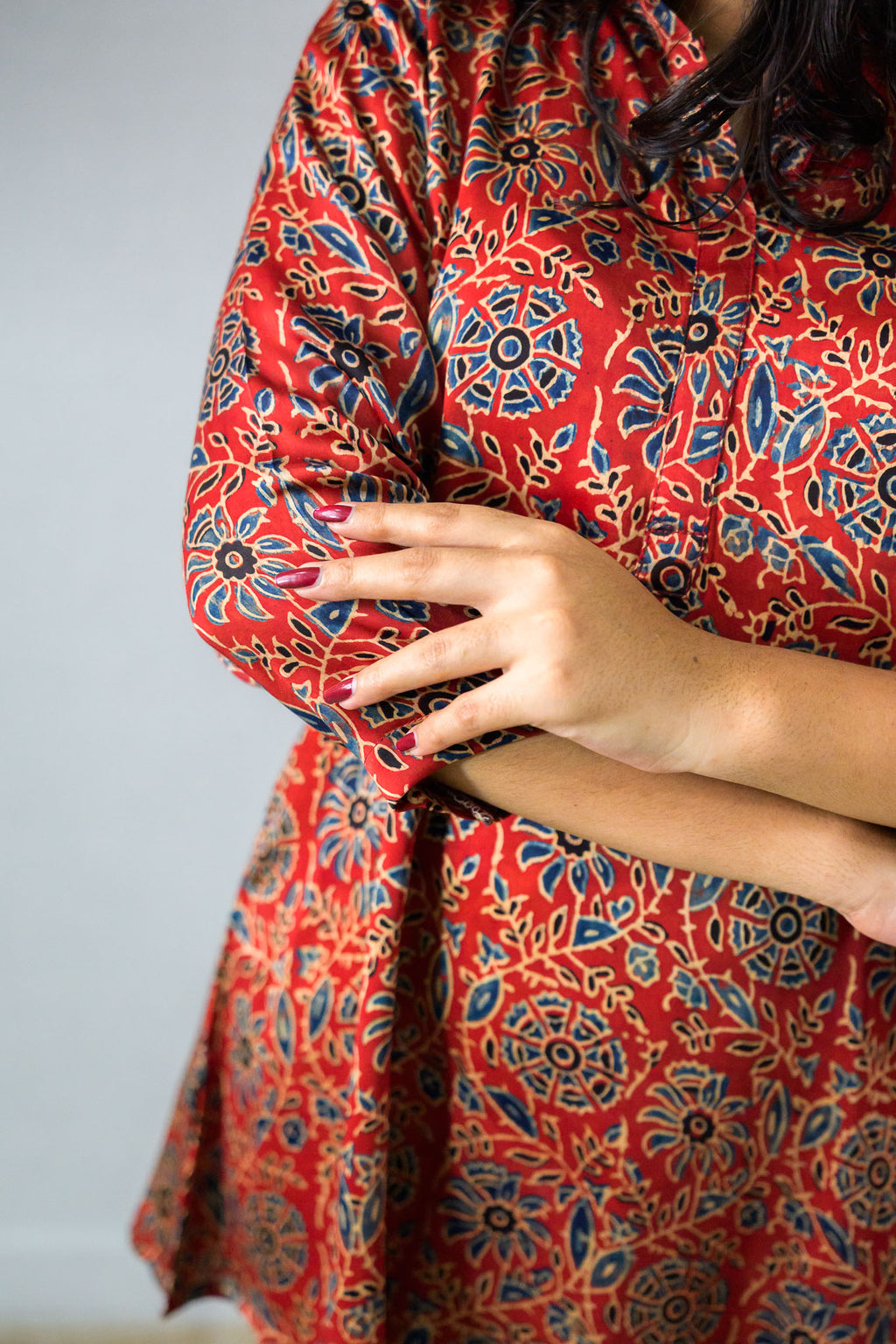 Red Spring Modal Ajrakh Short Top