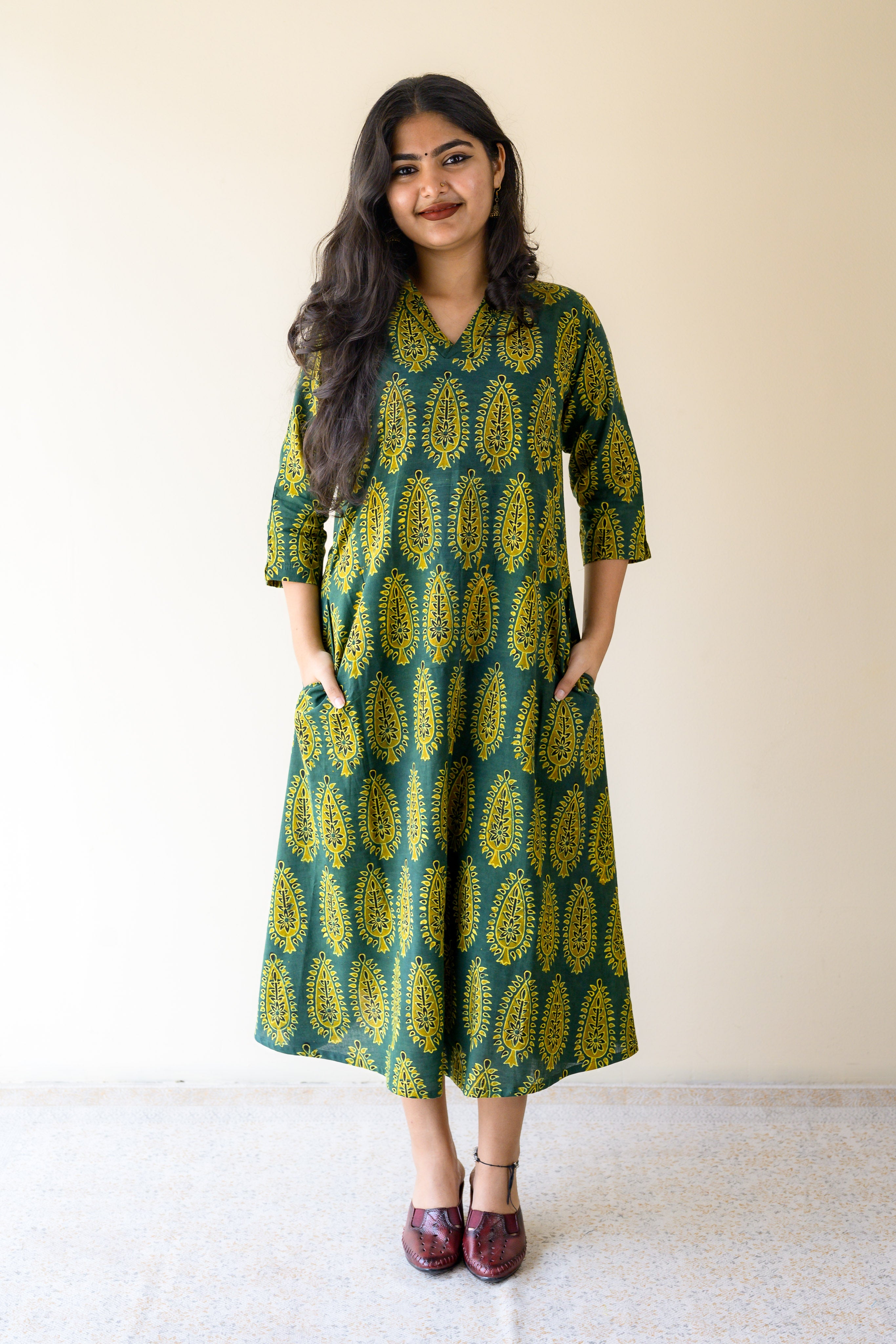 Ruhaani Green Ajrakh Dress