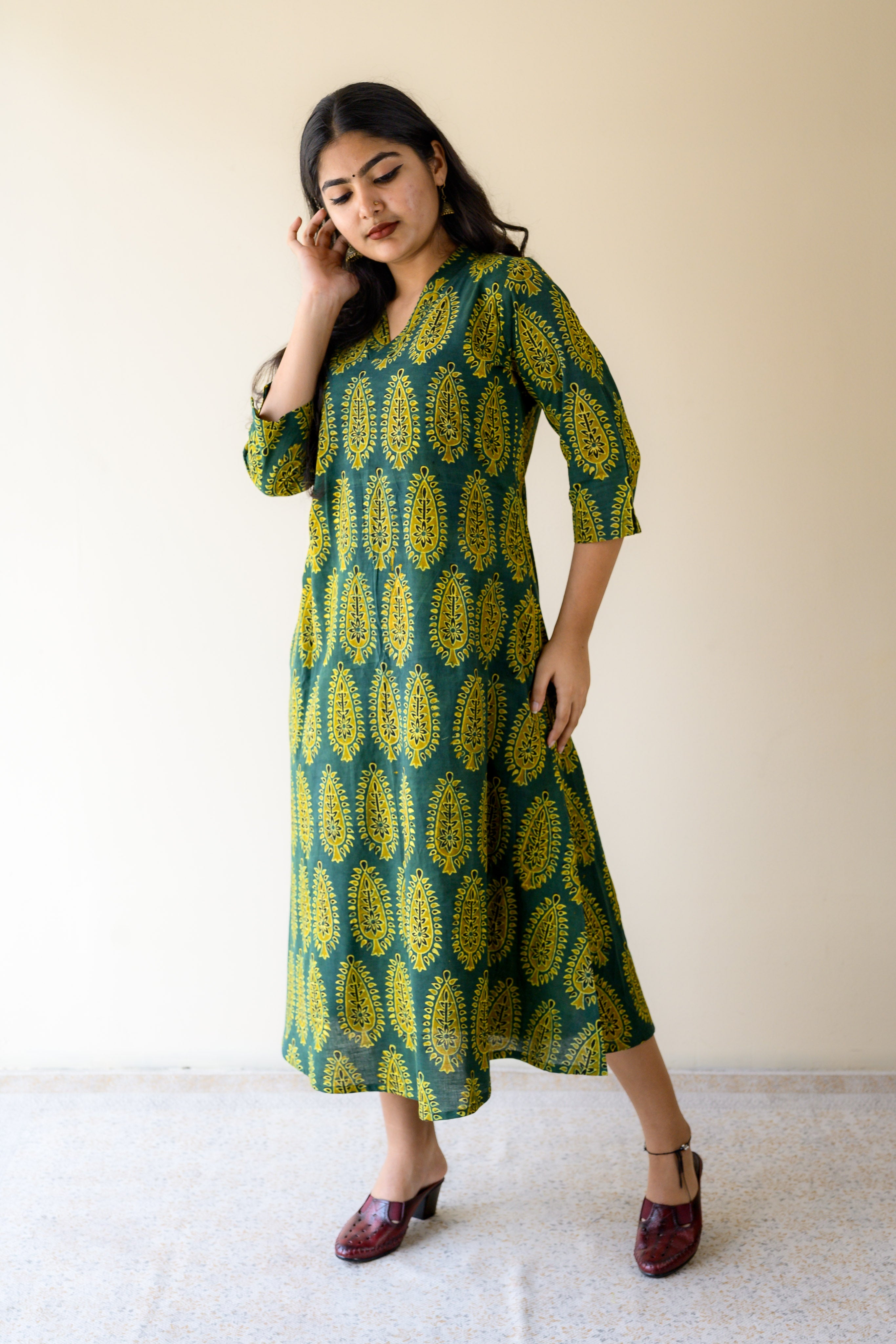Ruhaani Green Ajrakh Dress