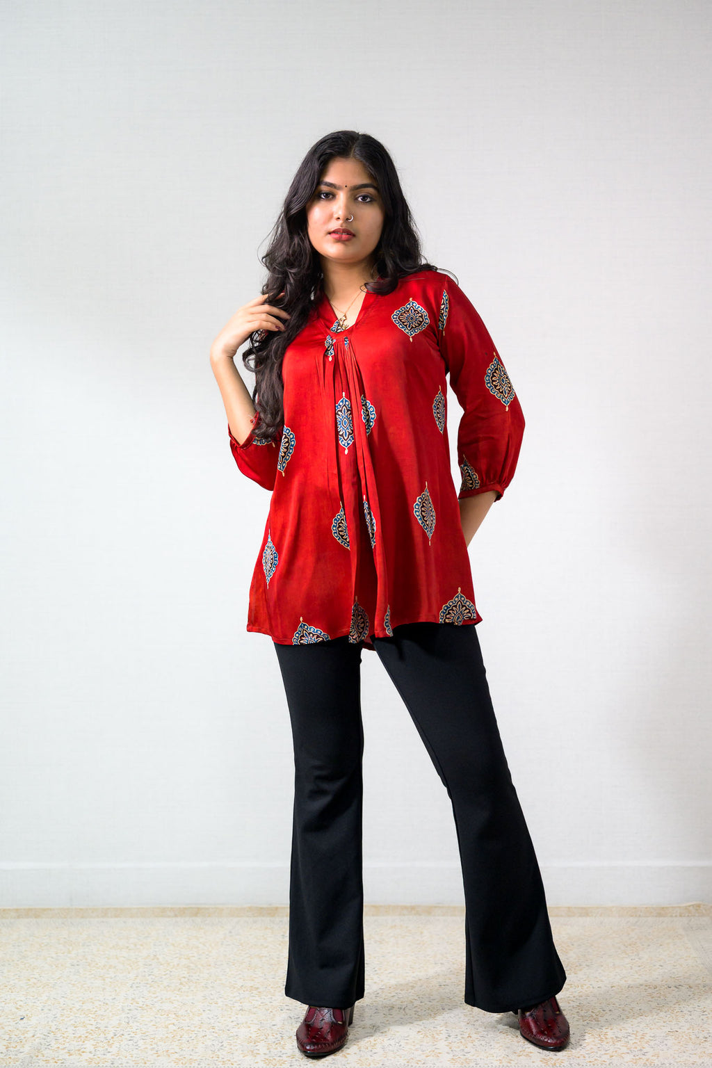 Red Pihu Blooms Modal Short top