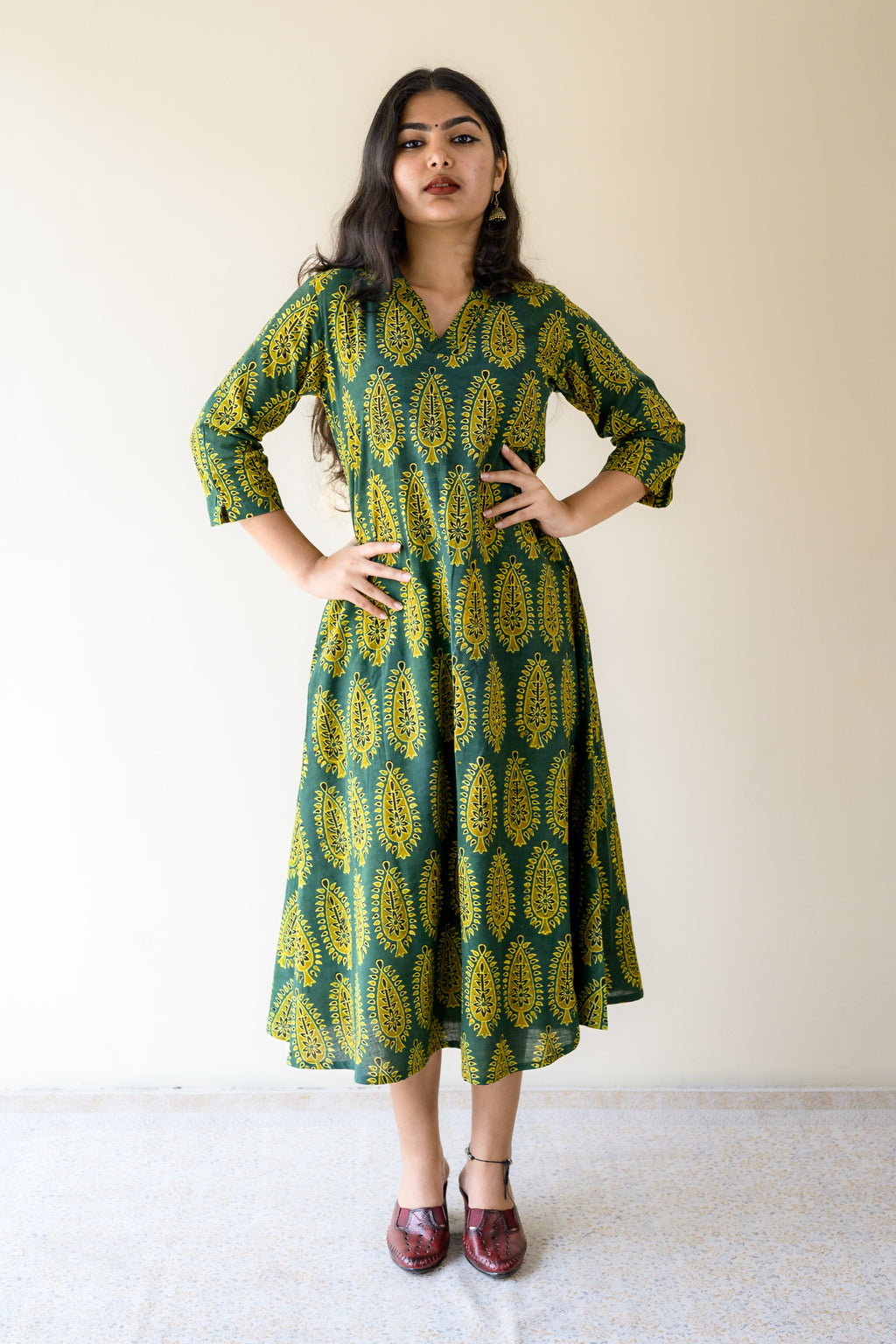Ruhaani Green Ajrakh Dress