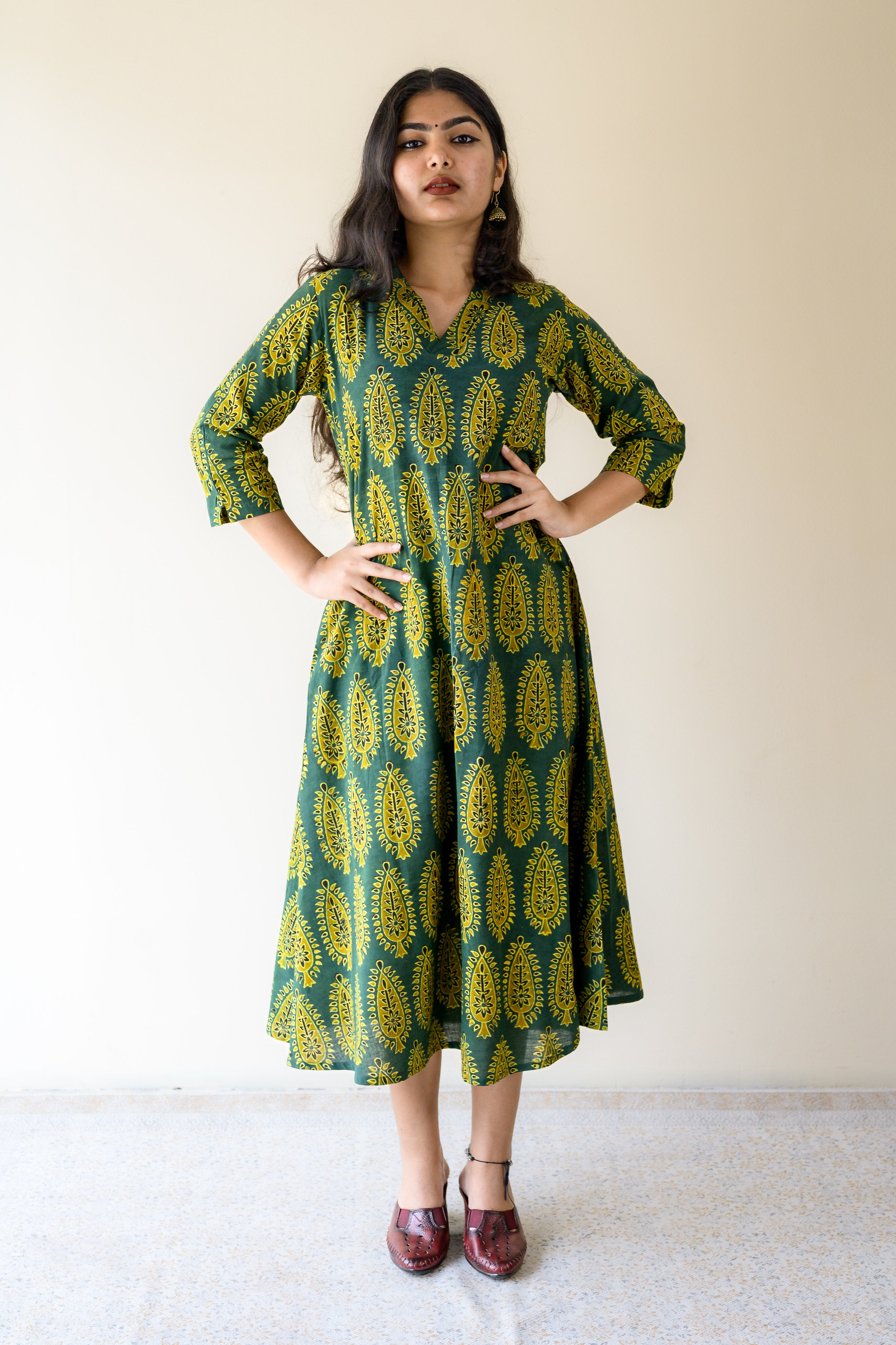 Ruhaani Green Ajrakh Dress
