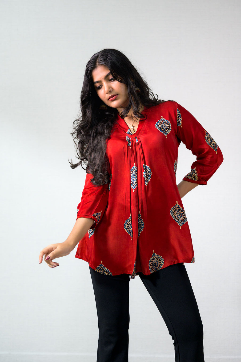Red Pihu Blooms Modal Short top