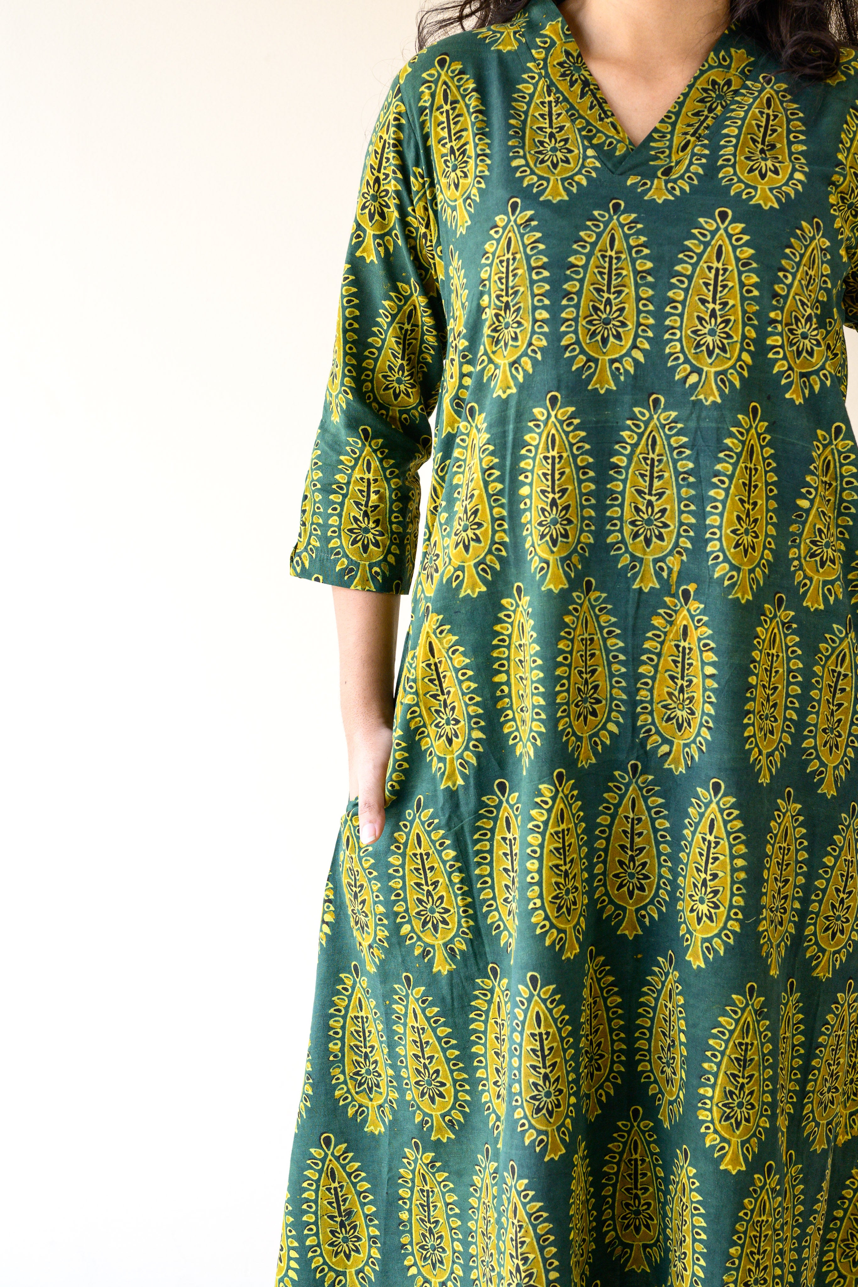 Ruhaani Green Ajrakh Dress