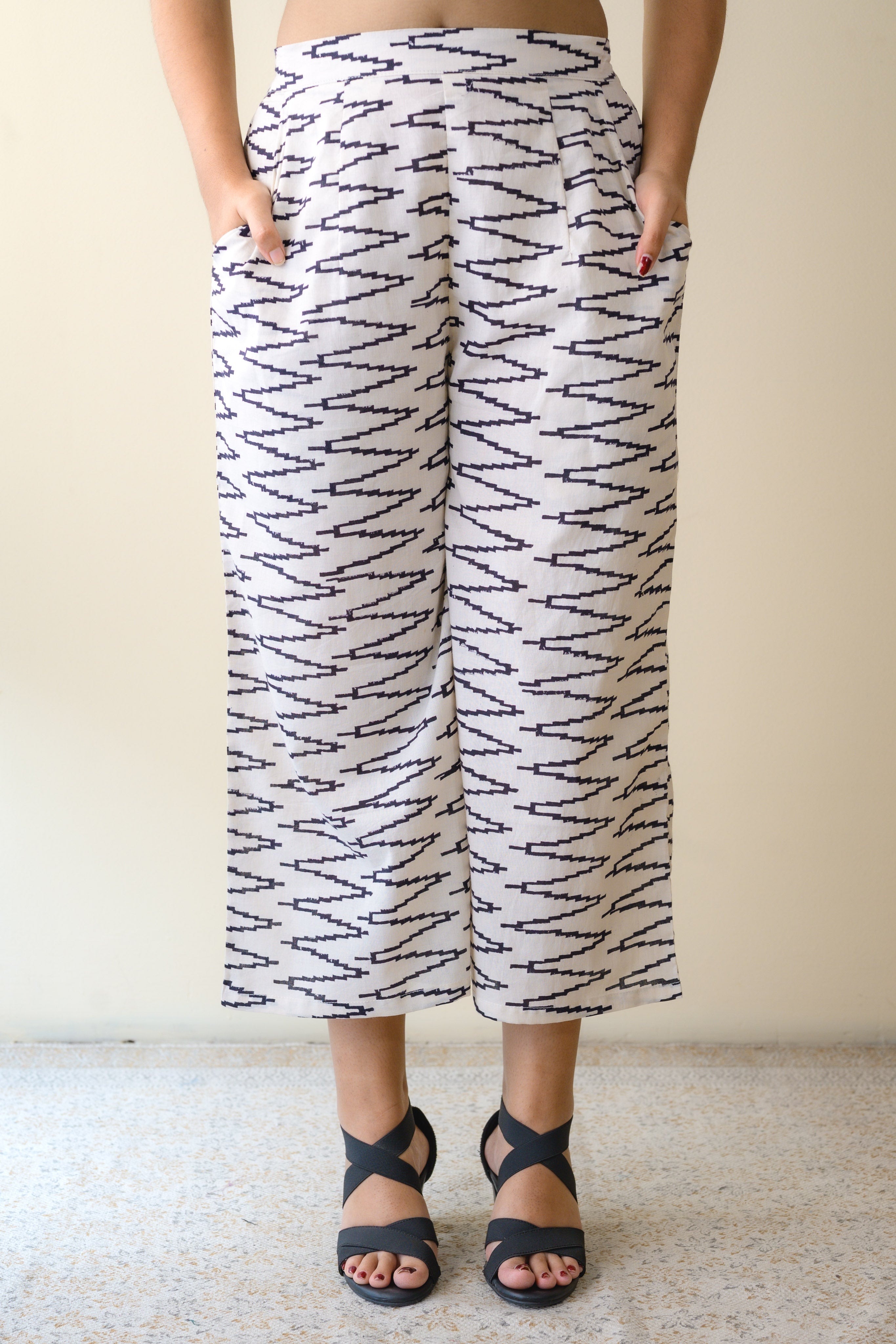 Noor White Handblock Cotton Short Palazzo