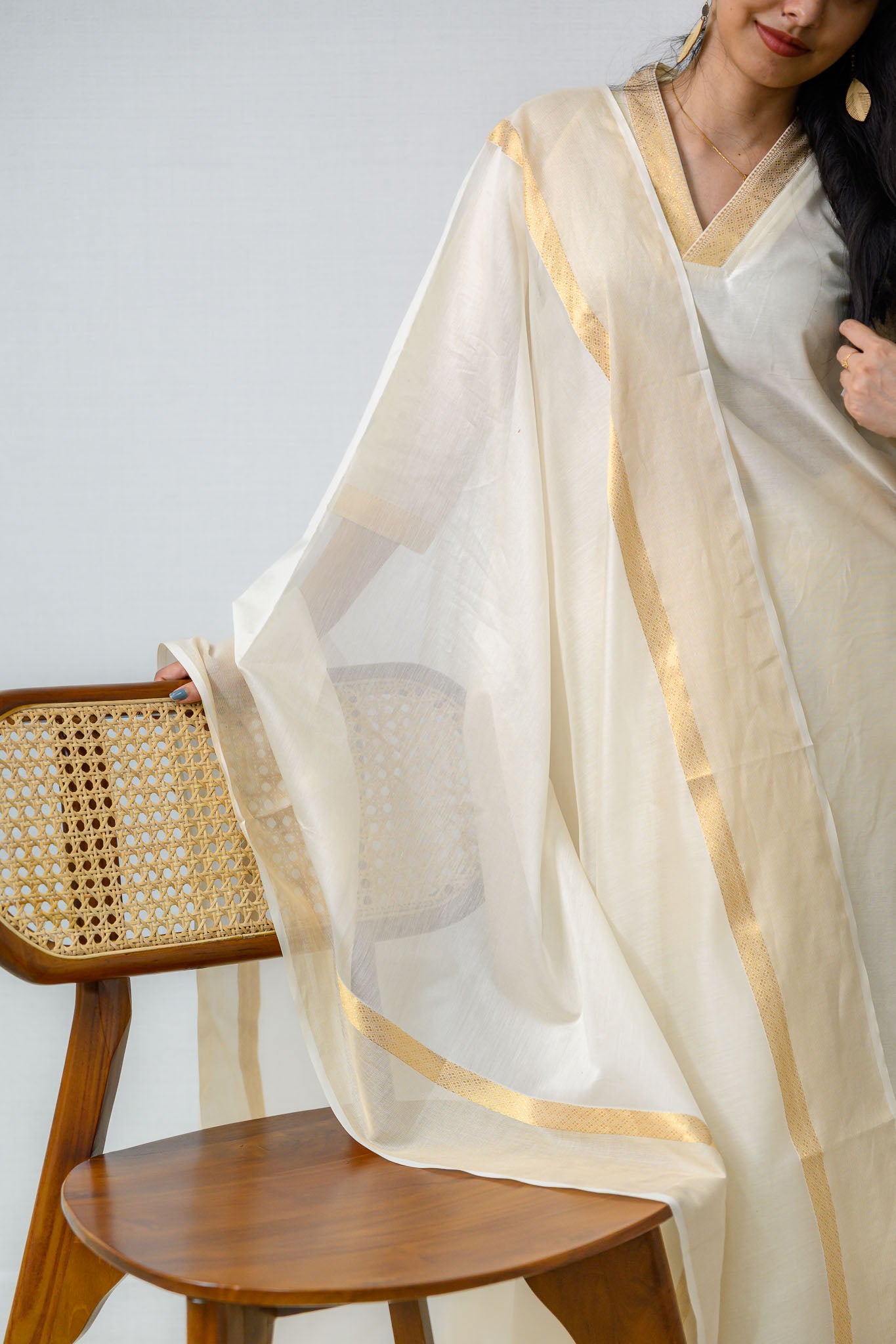 Ivory Maheshwari Silk Collar Kurta