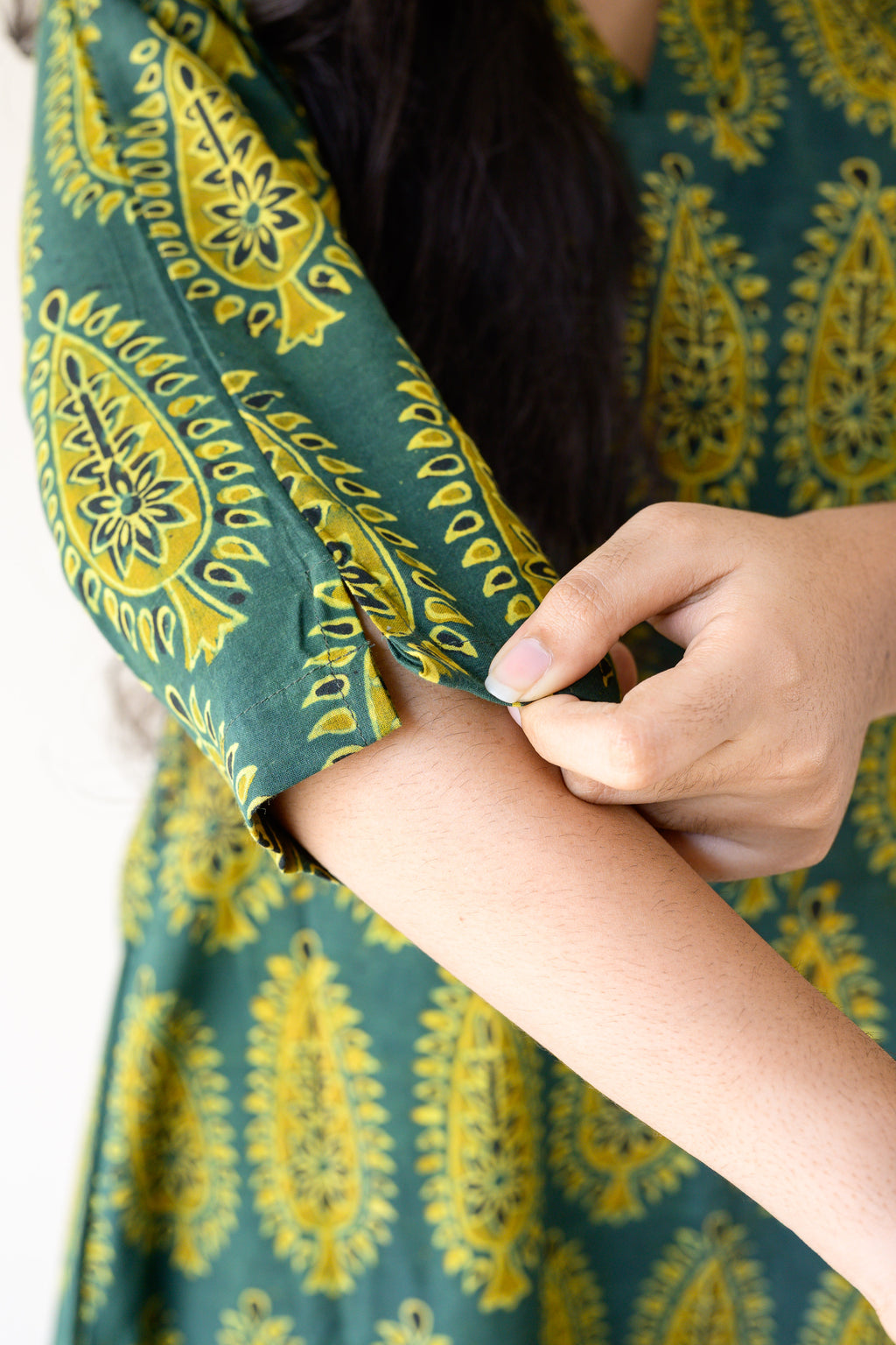 Ruhaani Green Ajrakh Dress