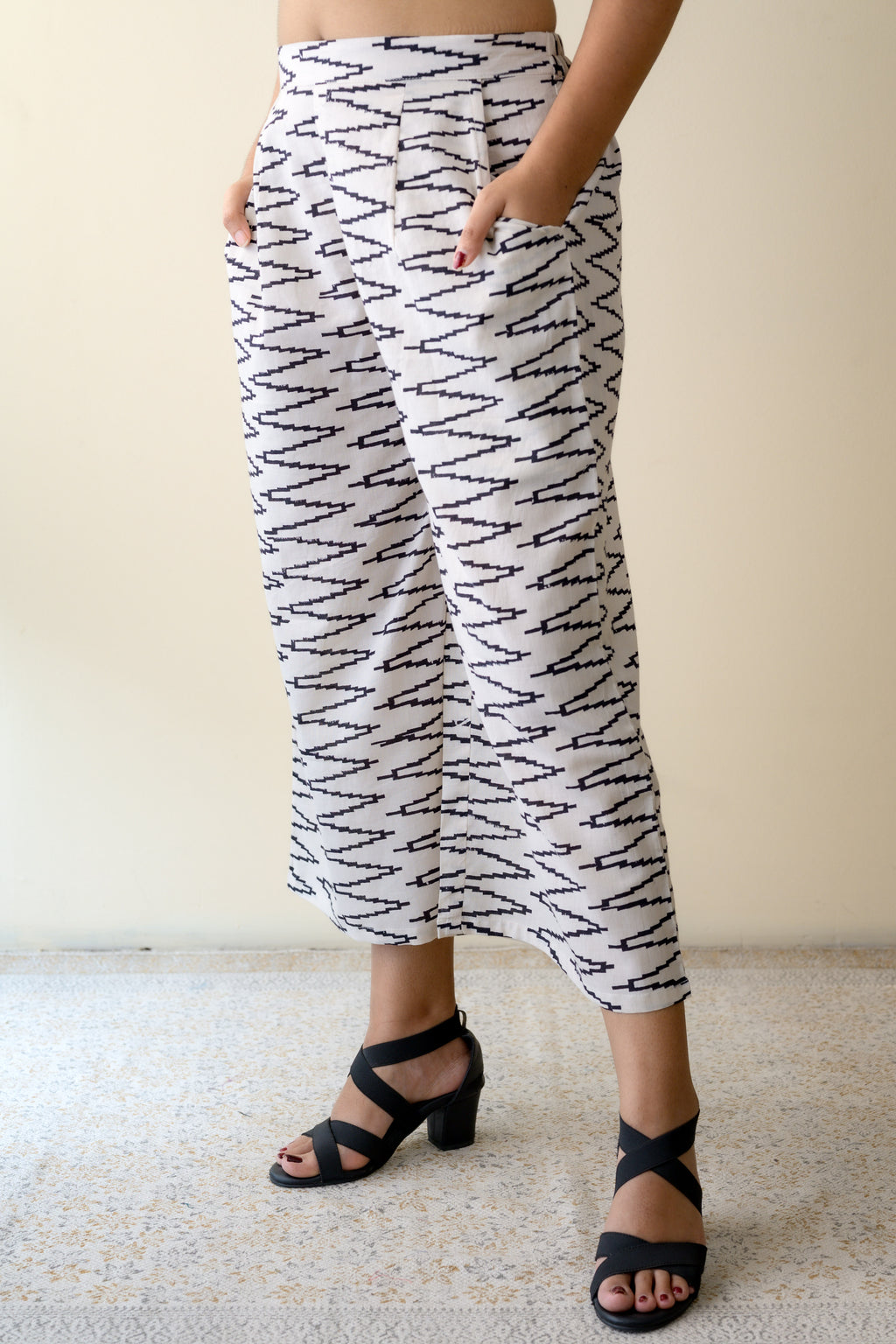Noor White Handblock Cotton Short Palazzo