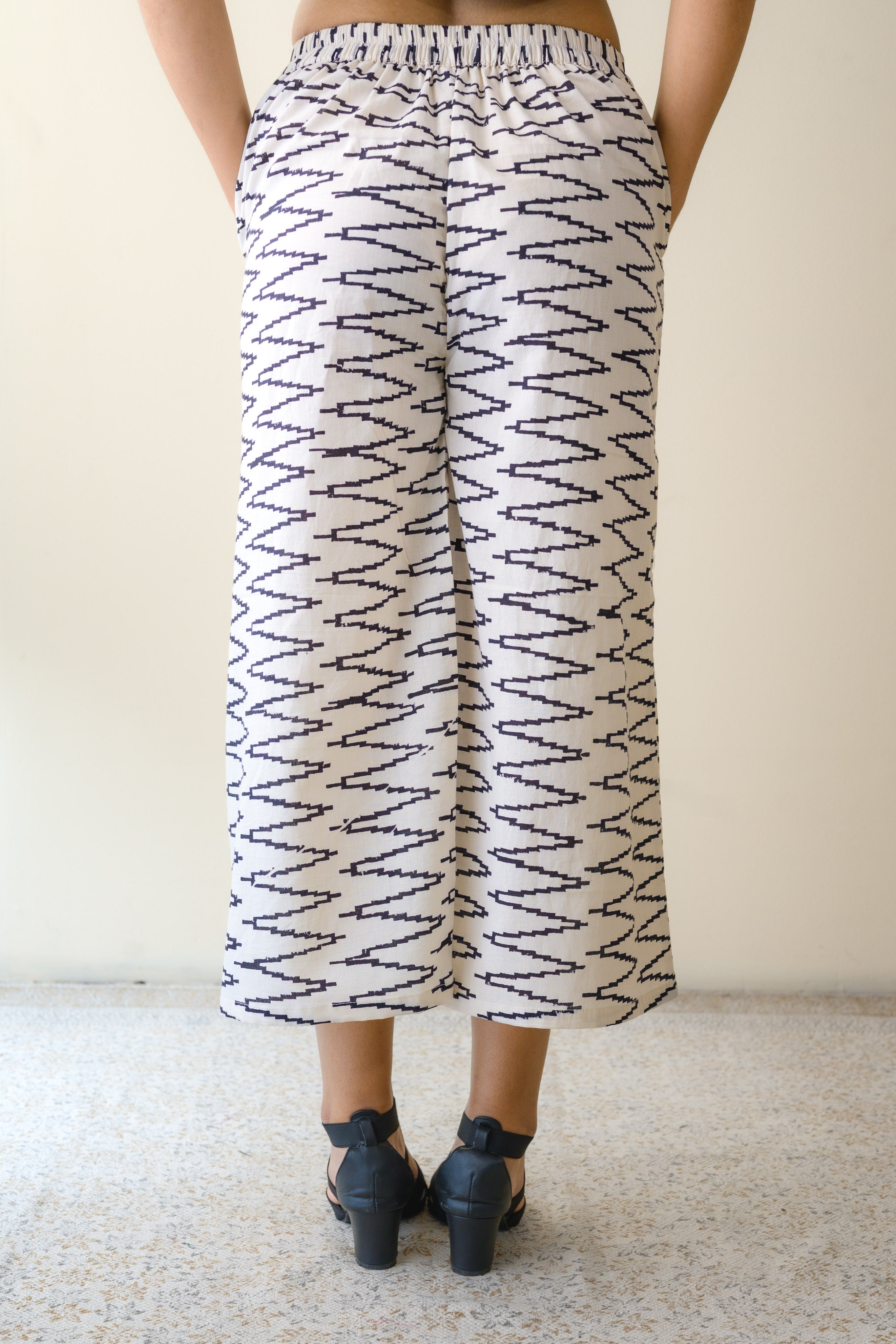 Noor White Handblock Cotton Short Palazzo