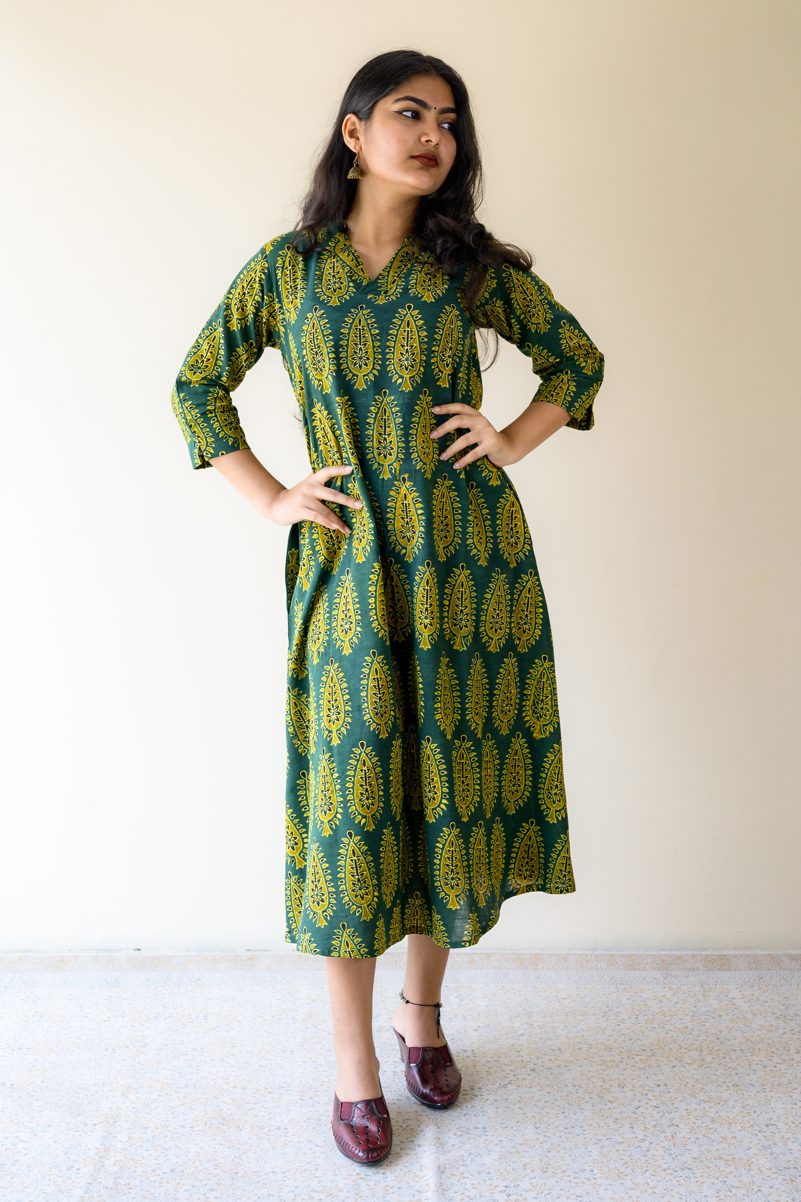 Ruhaani Green Ajrakh Dress