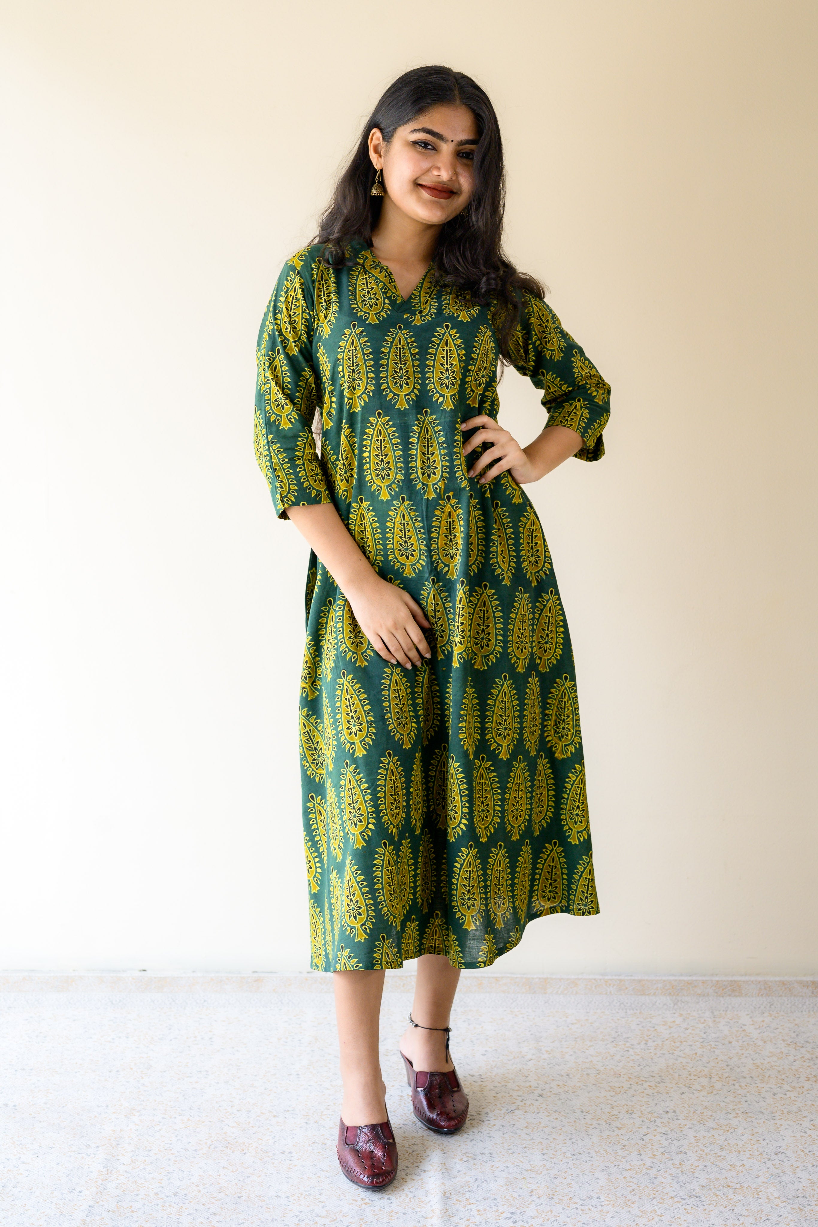 Ruhaani Green Ajrakh Dress