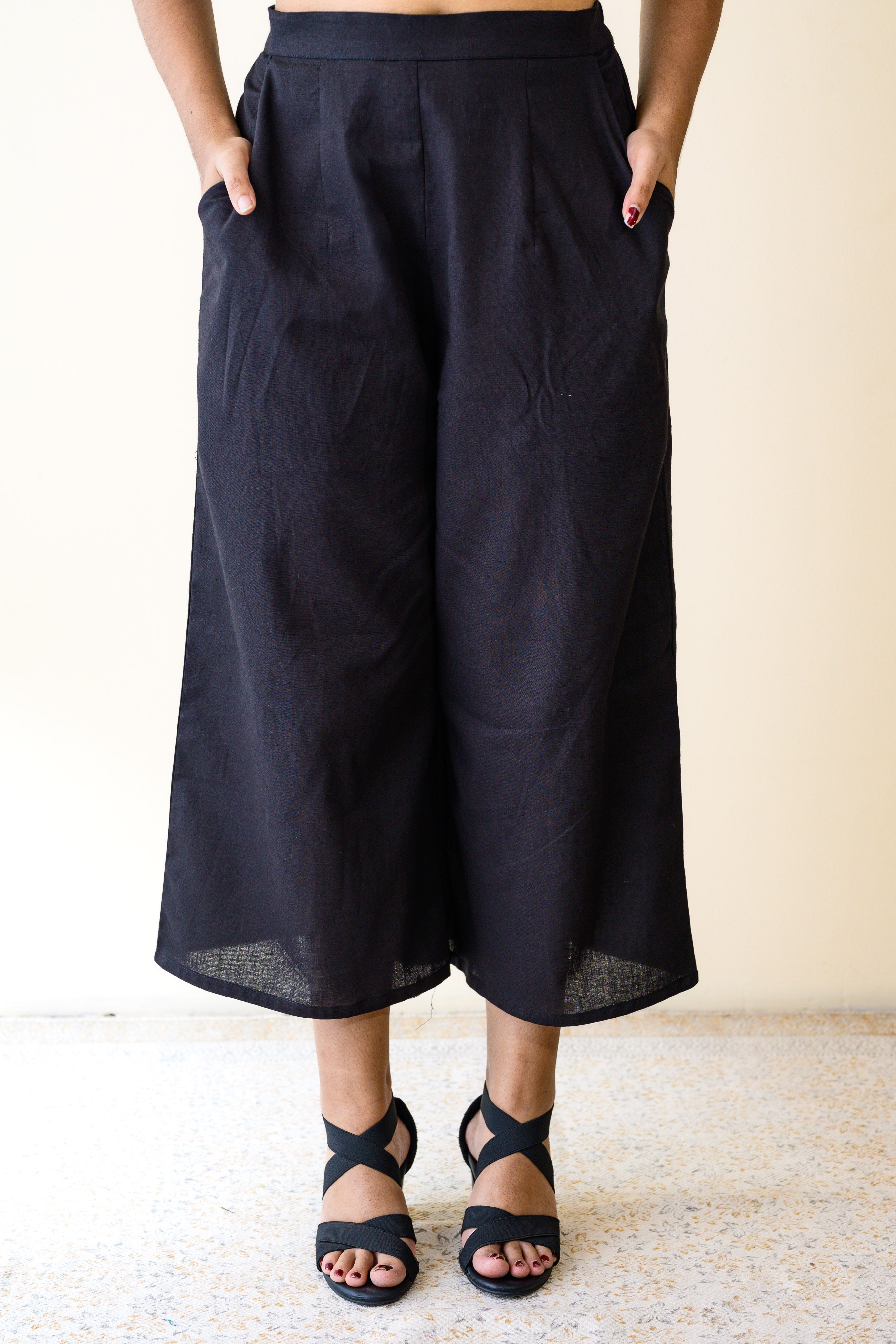 Black Plain Cotton Short Palazzo