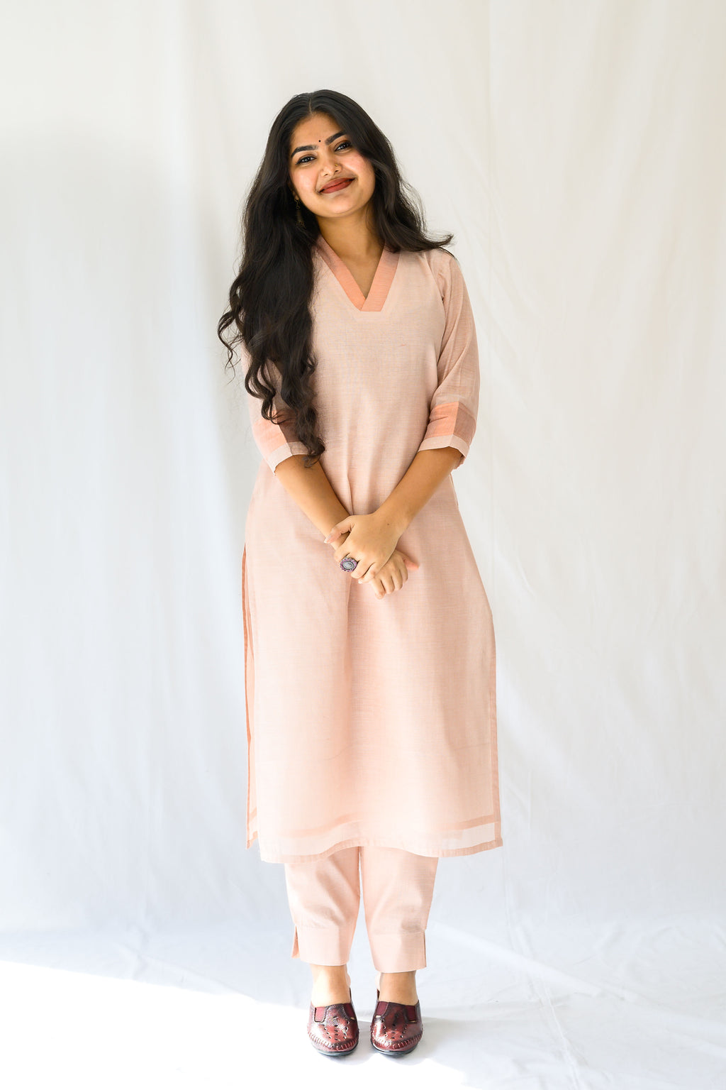 Kasavu Elegance Copper Tissue Straight Kurta