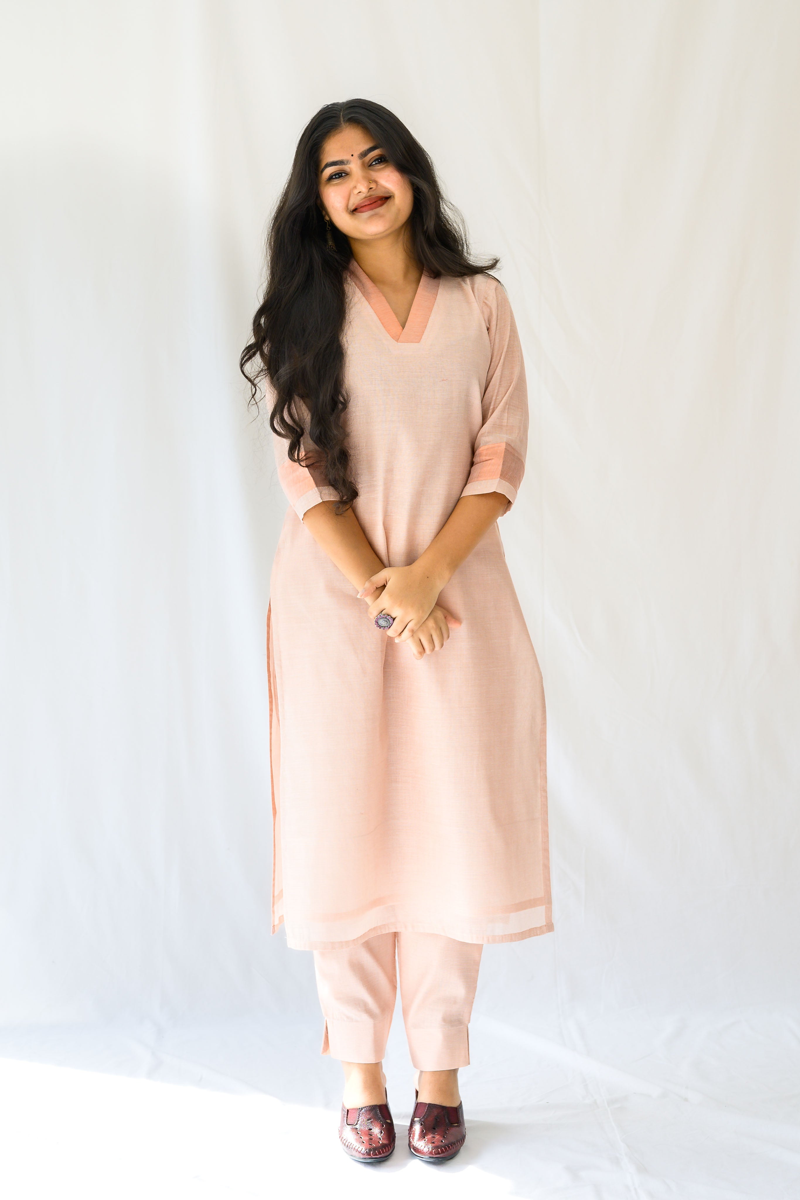 Kasavu Elegance Copper Tissue Straight Kurta