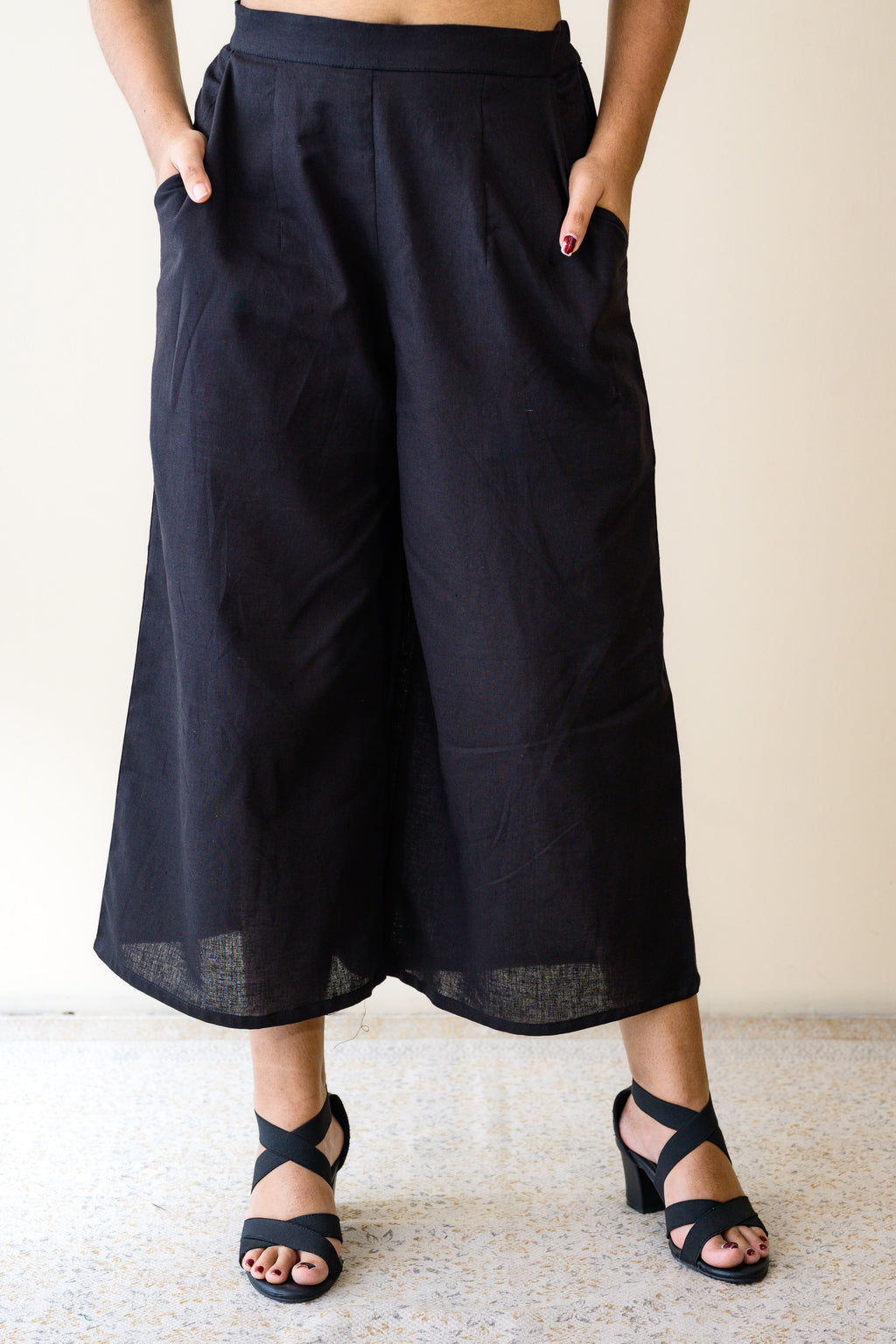 Black Plain Cotton Short Palazzo