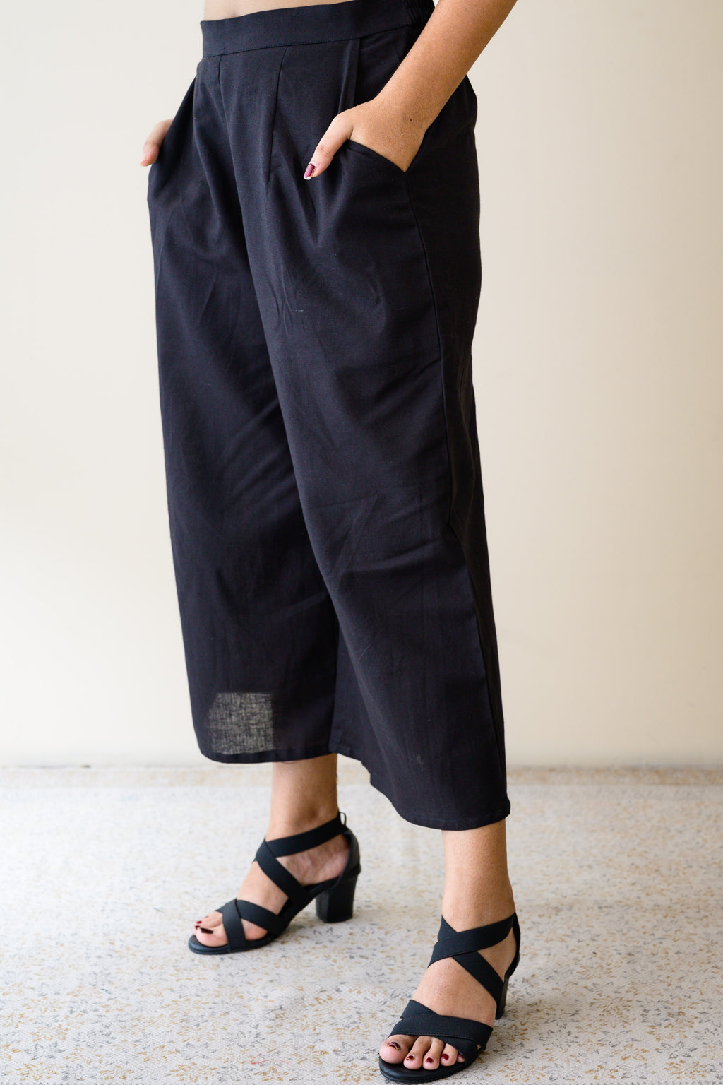 Black Plain Cotton Short Palazzo