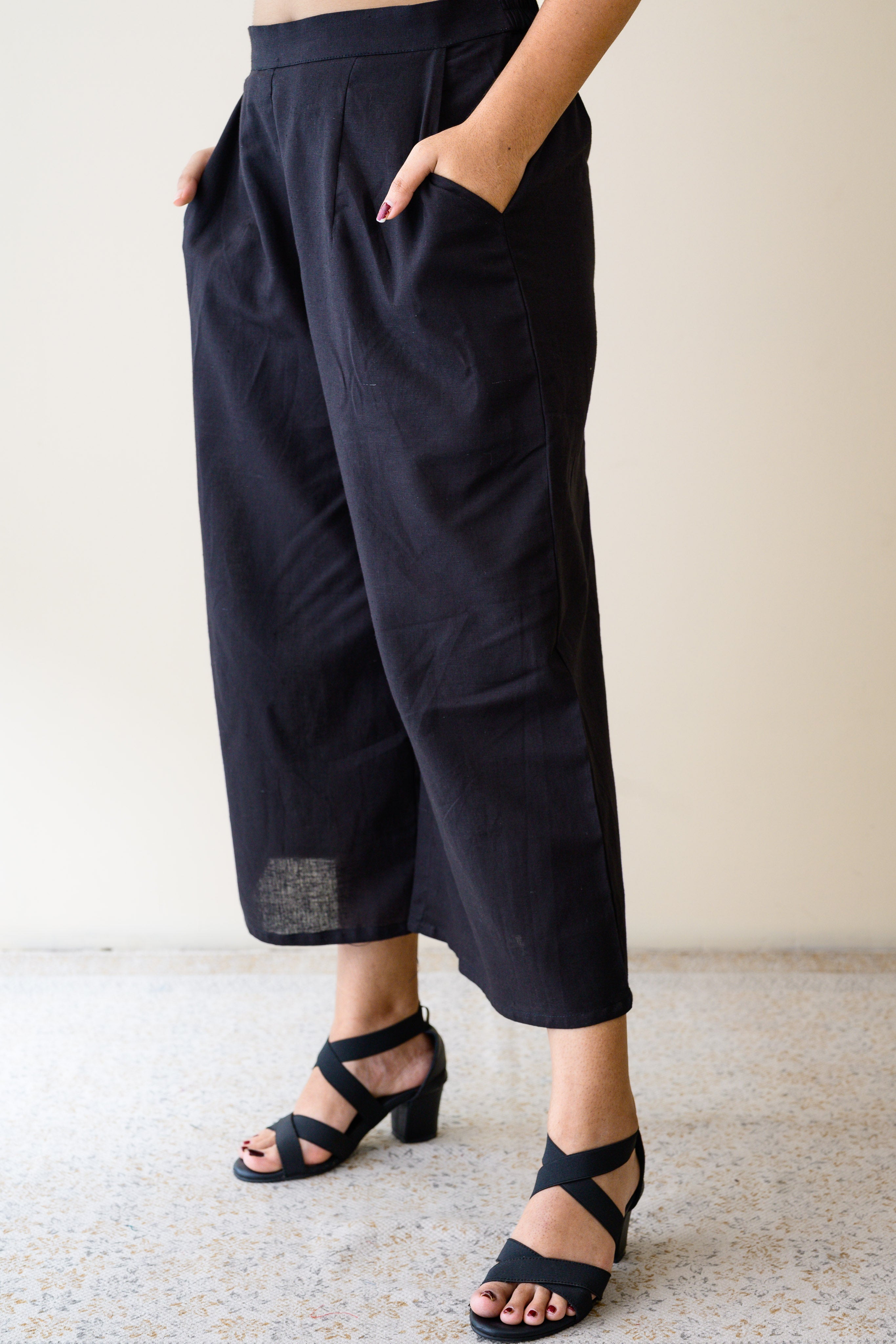 Black Plain Cotton Short Palazzo