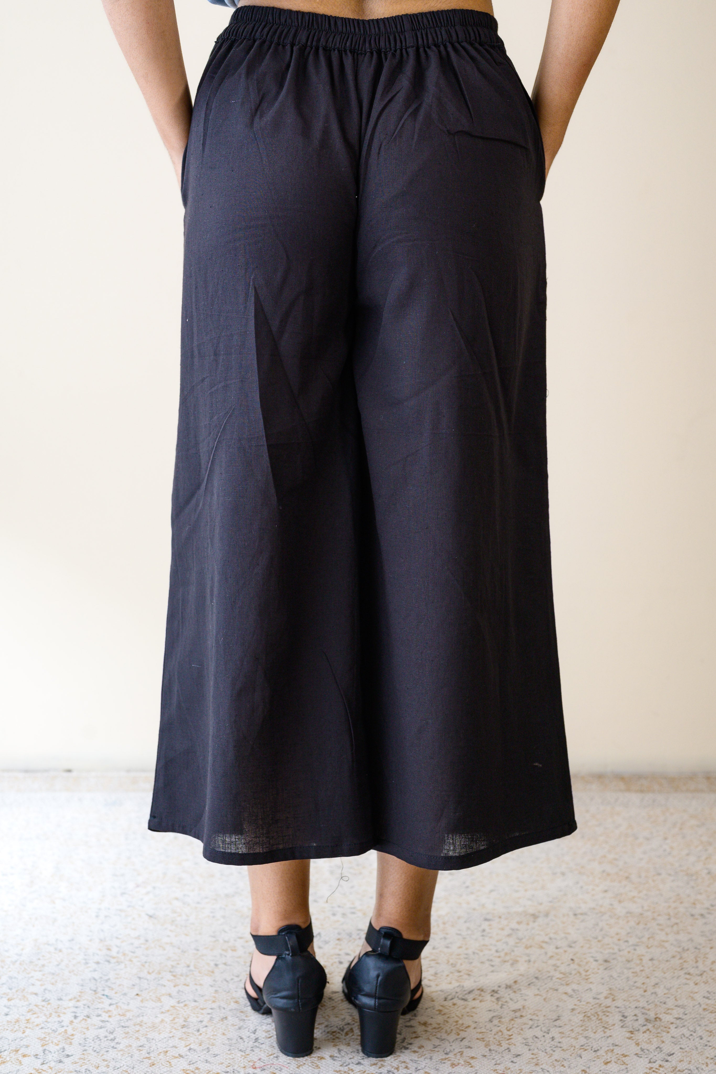 Black Plain Cotton Short Palazzo