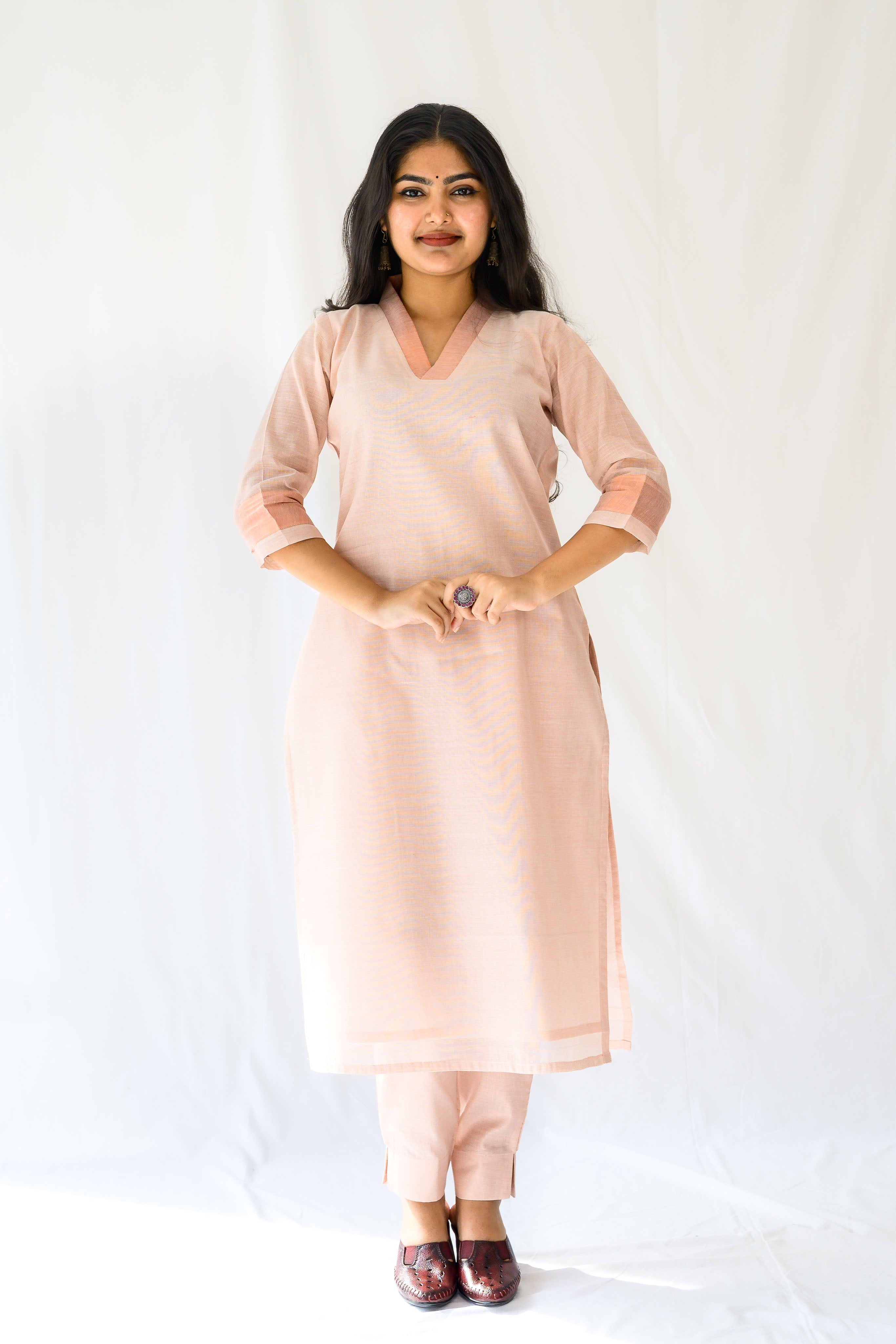 Kasavu Elegance Copper Tissue Straight Kurta
