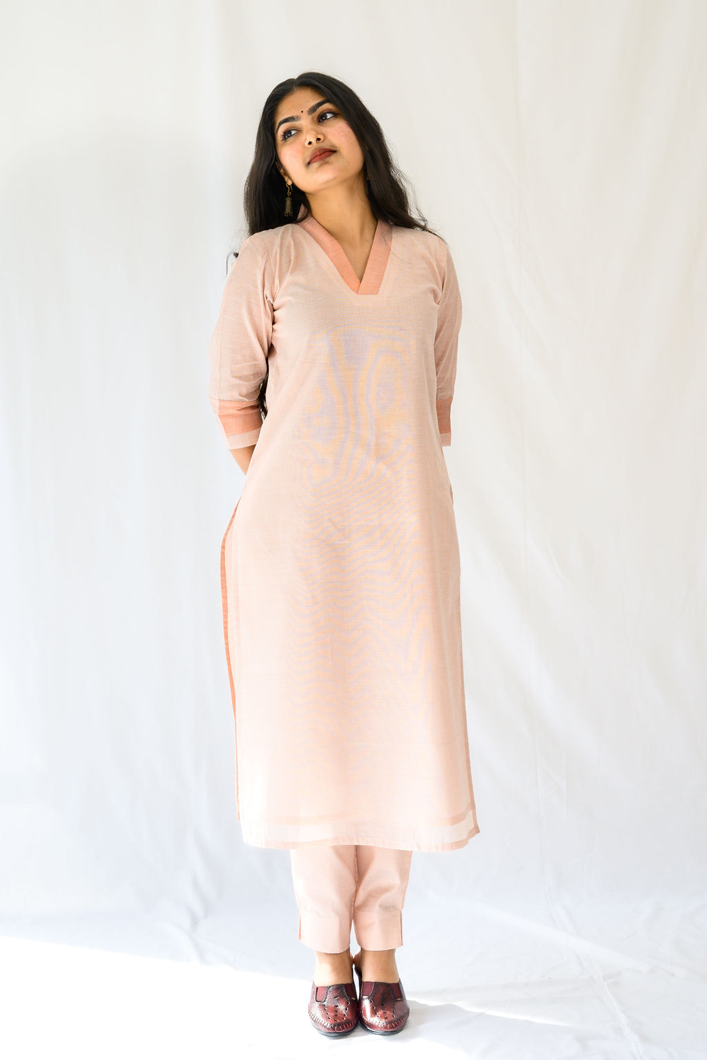 Kasavu Elegance Copper Tissue Straight Kurta